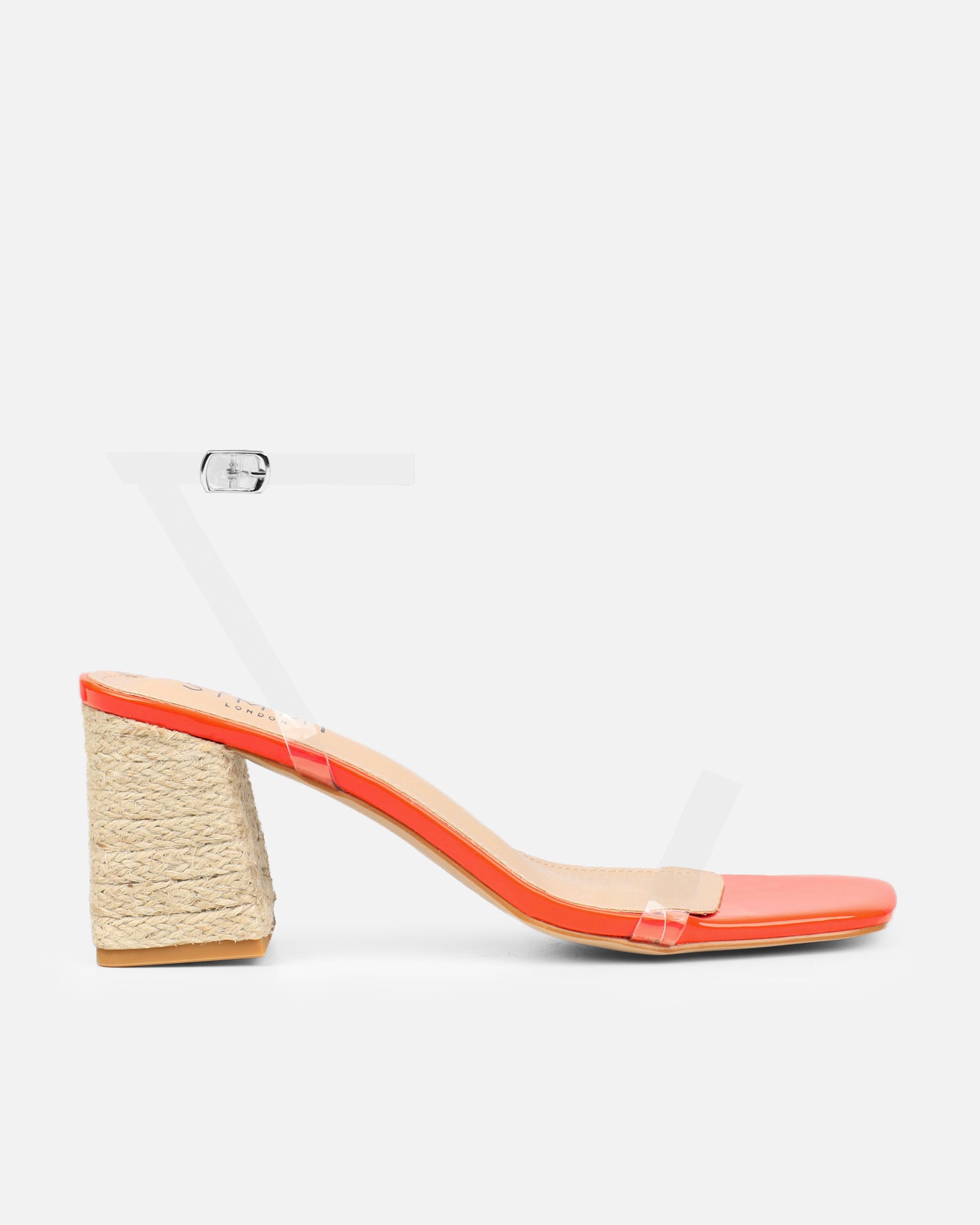 Thames Clear Orange Patent Espadrille Block Heeled Sandals | SIMMI London