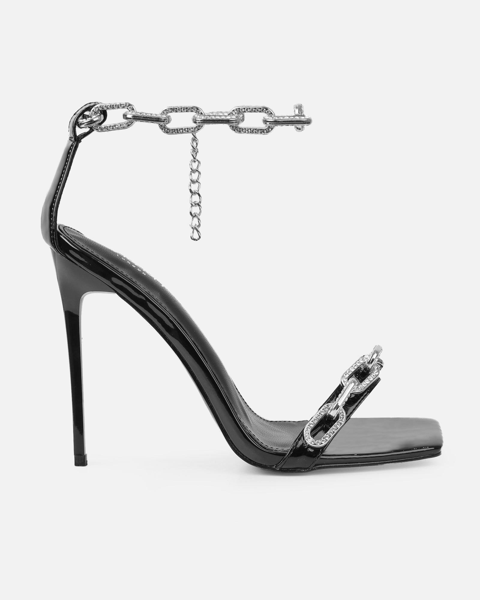 Echo Black Patent Diamante Chain Heels | SIMMI London