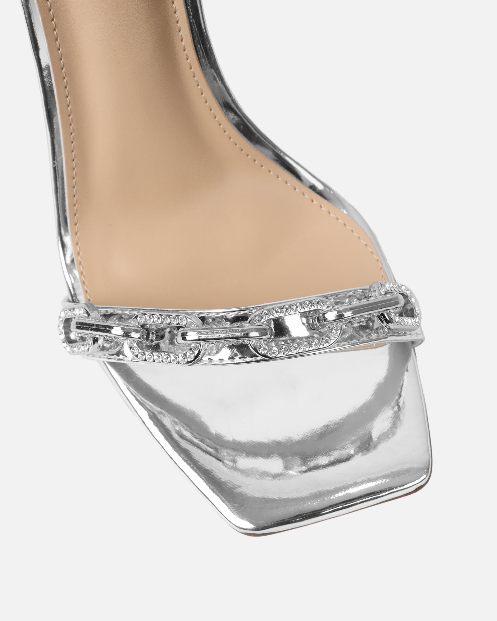 Echo Silver Mirror Diamante Chain Heels | SIMMI London