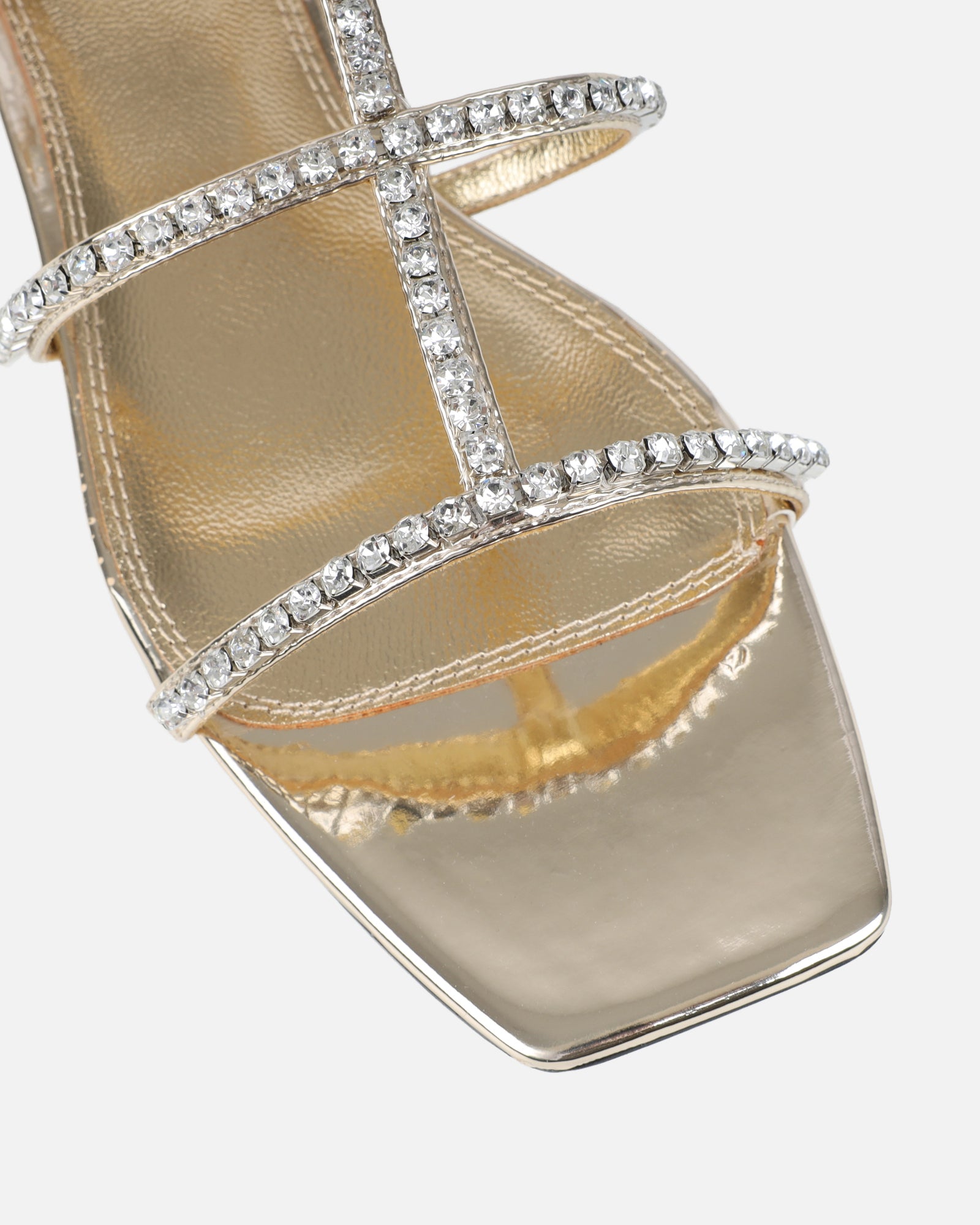 Trinitay Gold Mirror Flat Diamante Sandals | SIMMI London