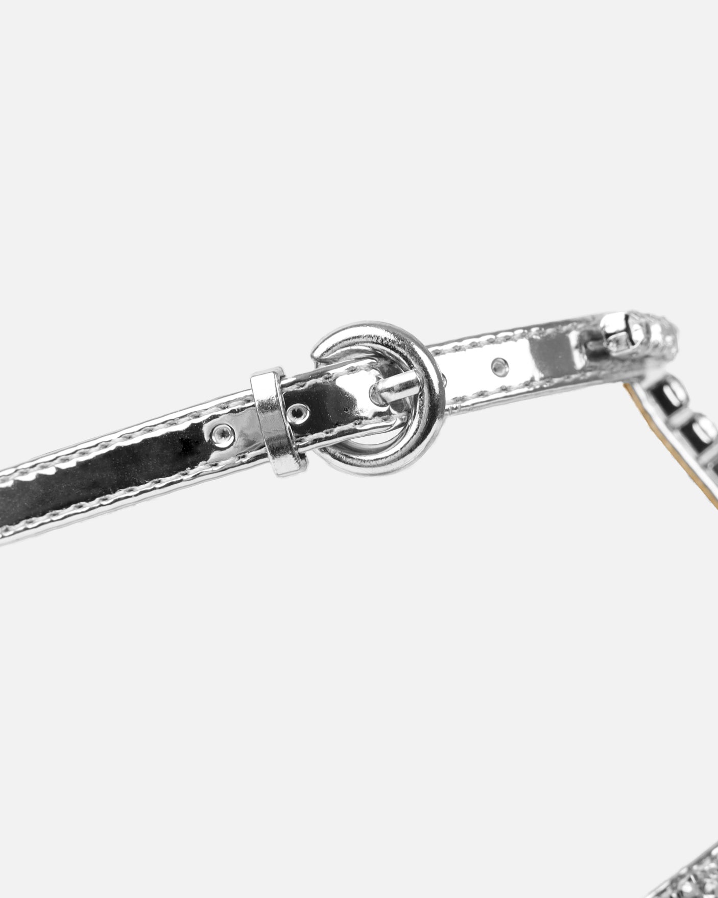 Trinitay silver mirror flat diamante sandals | SIMMI London