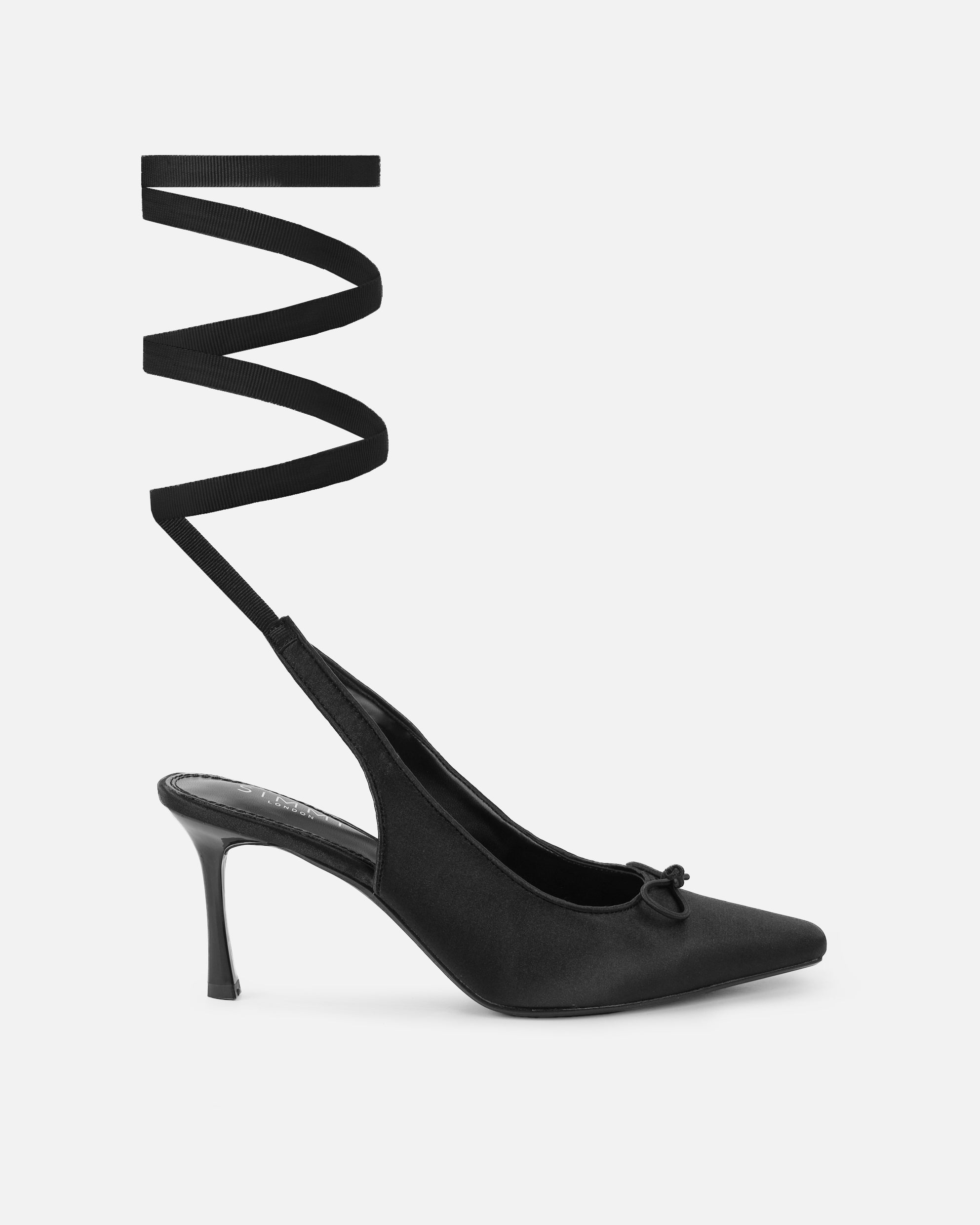 Trinnie Black Satin Lace Up Ballet Mid Heels | SIMMI London