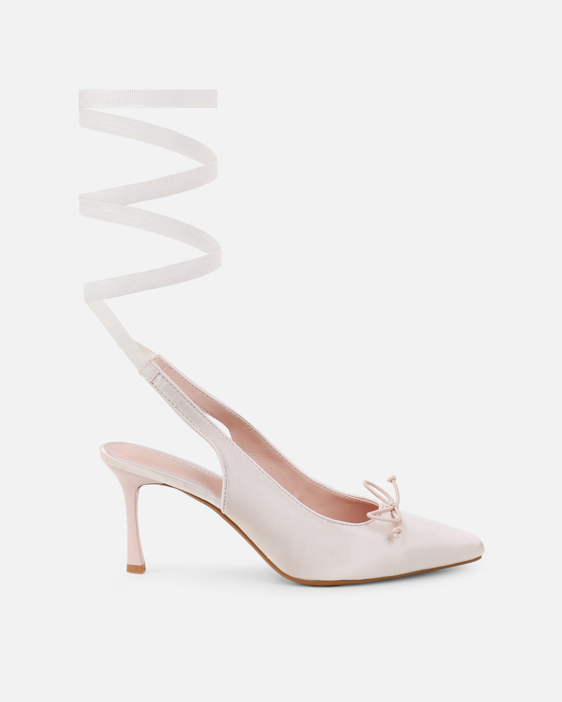 Trinnie Baby Pink Satin Lace Up Ballet Mid Heels | SIMMI London