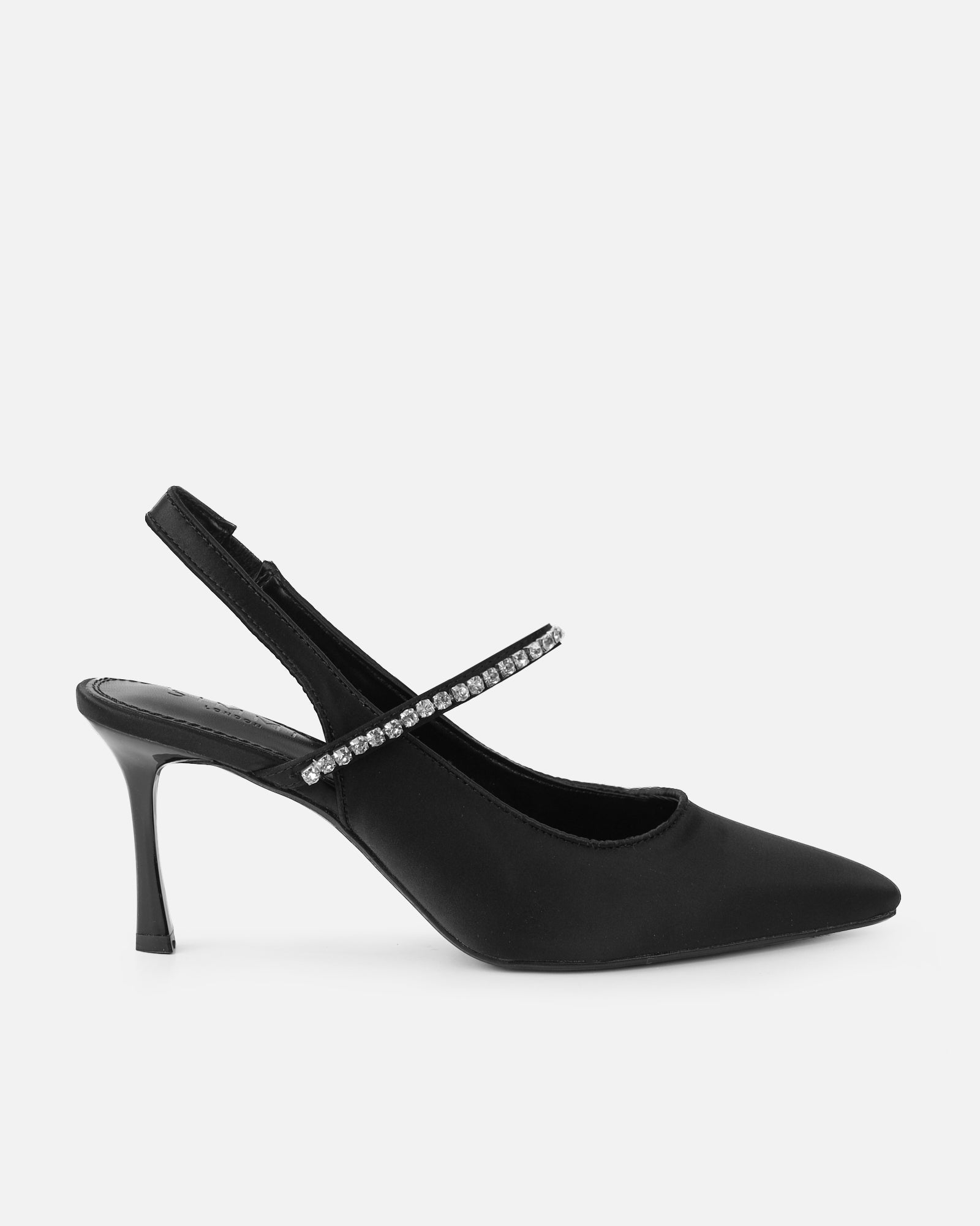 Trace Black Satin Diamante Ballet Heels ｜SIMMI London
