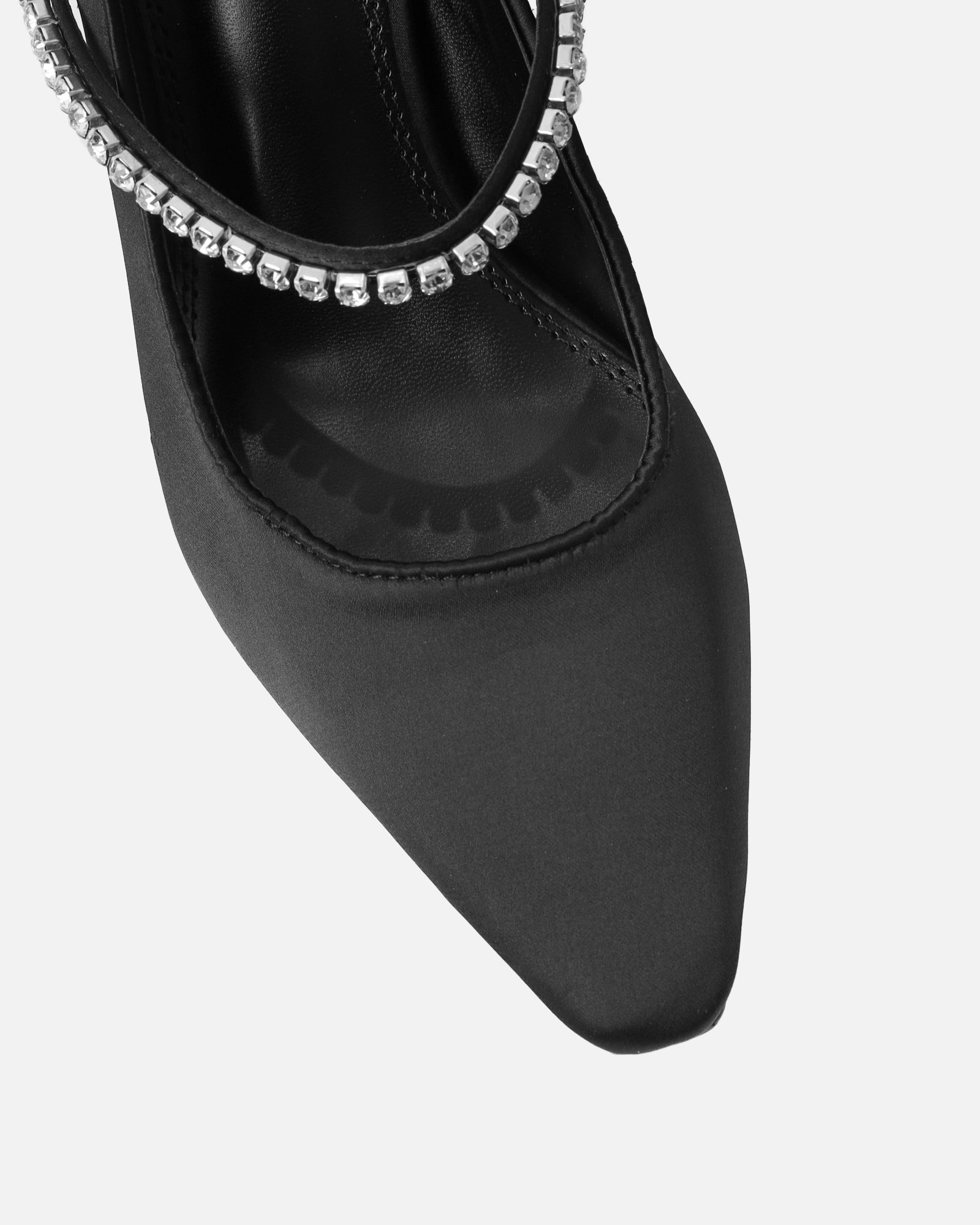 Trace Black Satin Diamante Ballet Heels ｜SIMMI London