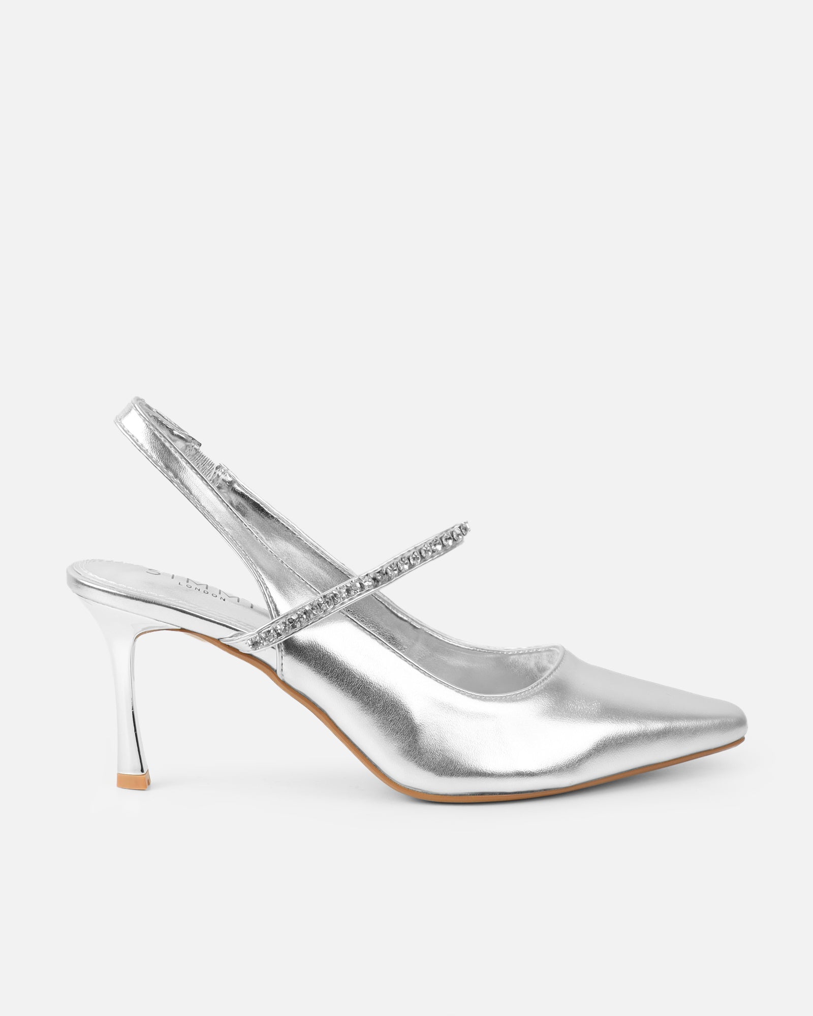 Trace Silver Metallic Diamante Ballet Heels | SIMMI London