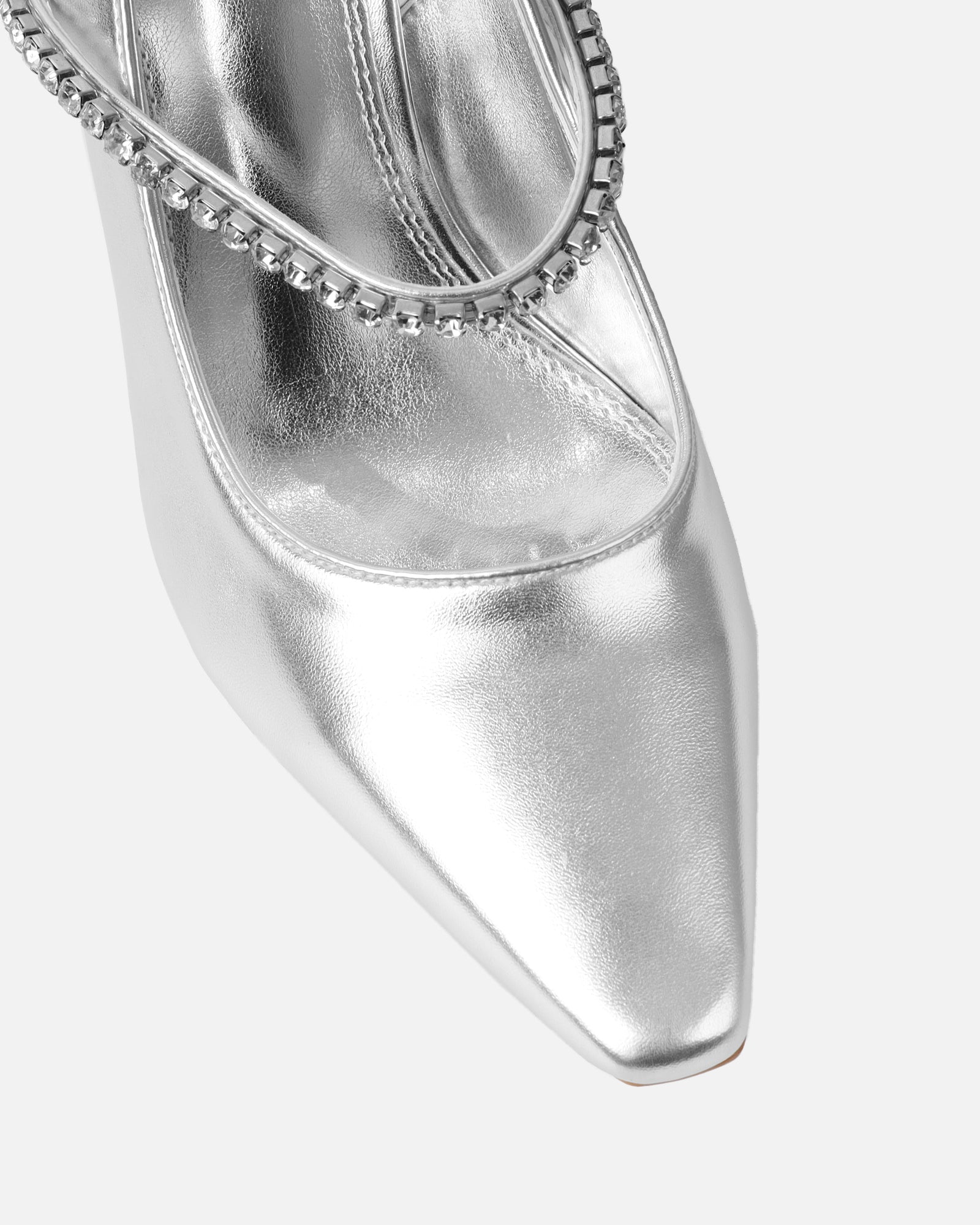 Trace Silver Metallic Diamante Ballet Heels | SIMMI London