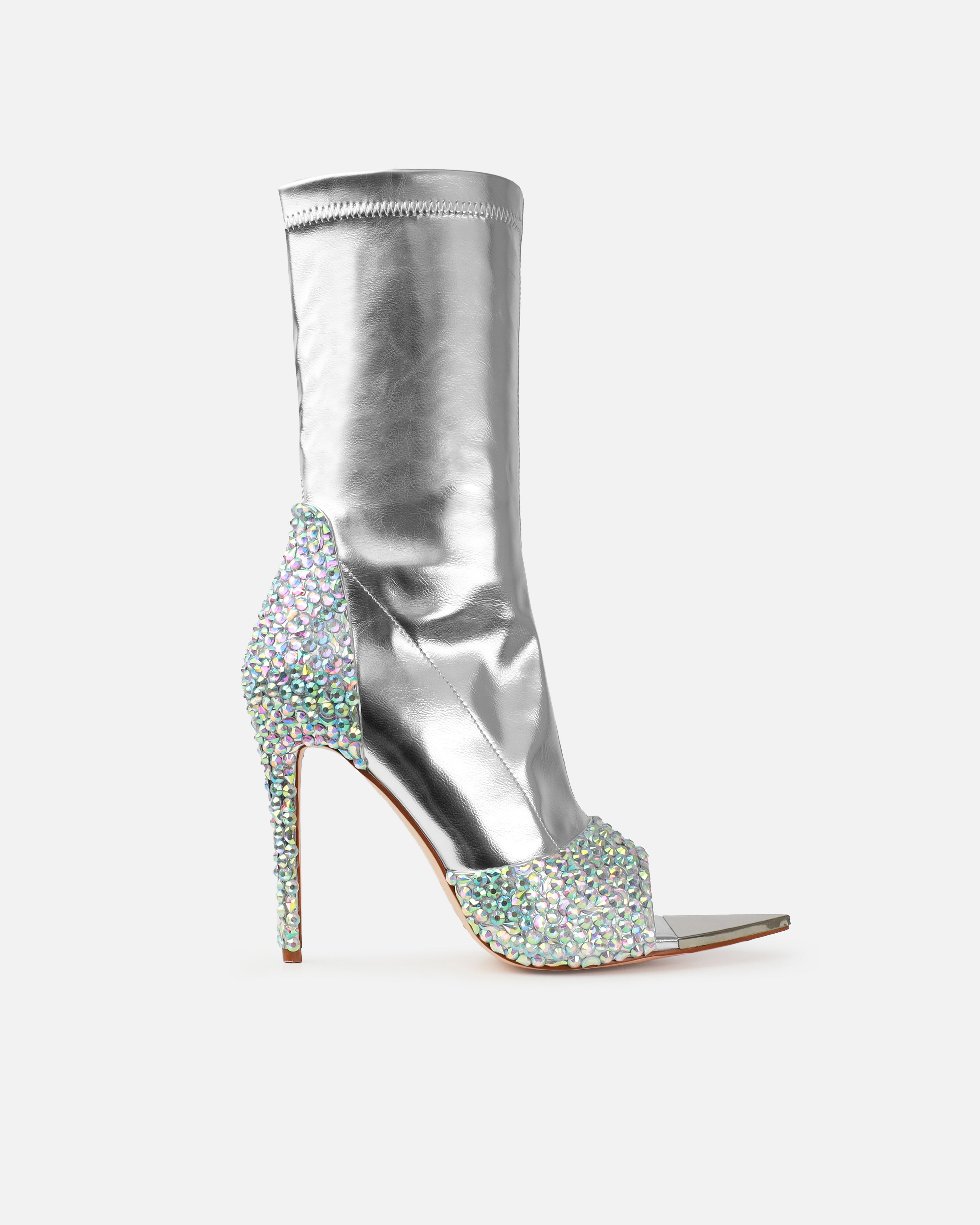 Trixxton Silver Gem Peep Toe Ankle Boots SIMMI London