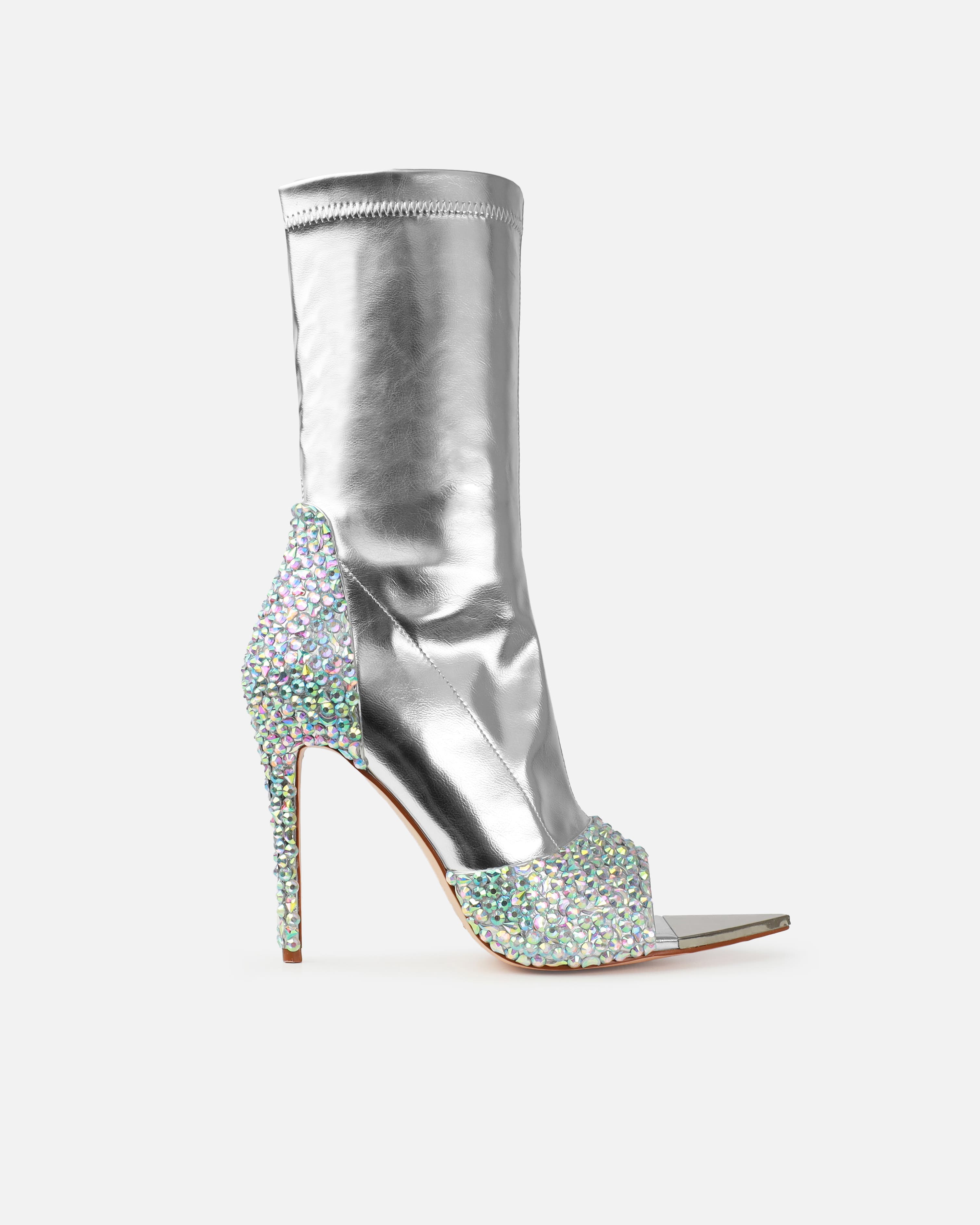 Trixxton Silver Gem Peep Toe Ankle Boots SIMMI London