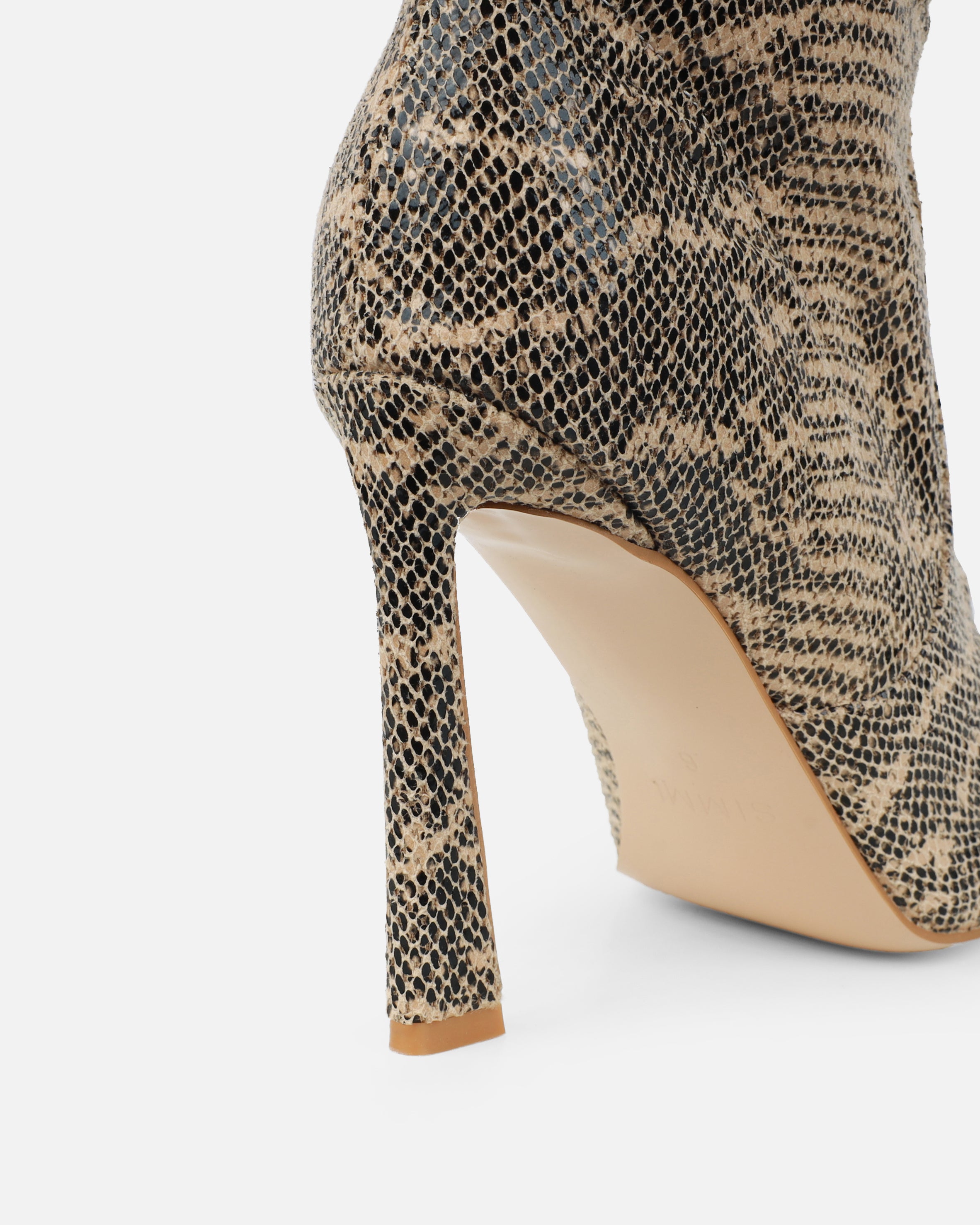 Usher Beige Snake Slouch High Heeled Over The Knee Boots | SIMMI London