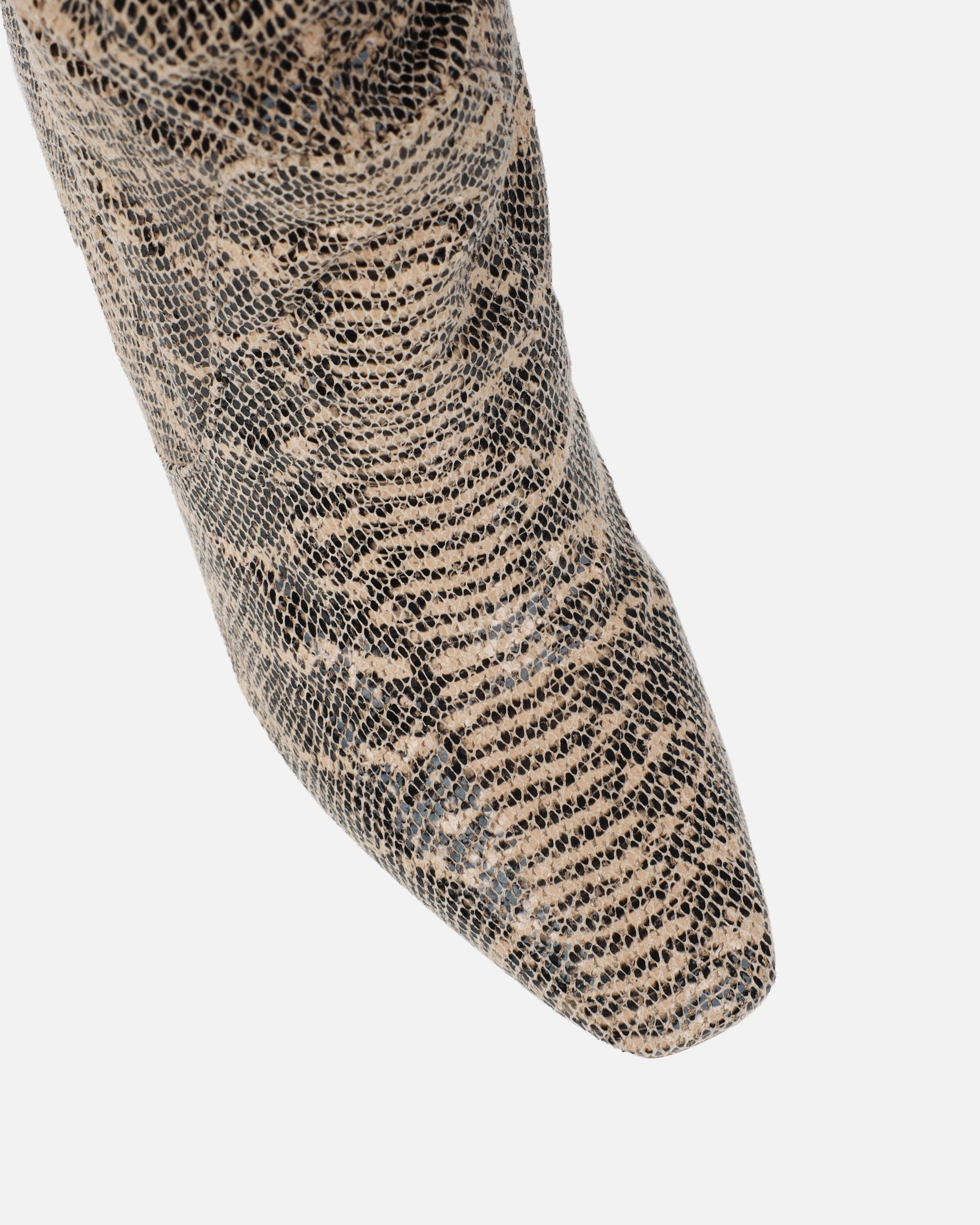 Usher Beige Snake Slouch High Heeled Over The Knee Boots | SIMMI London