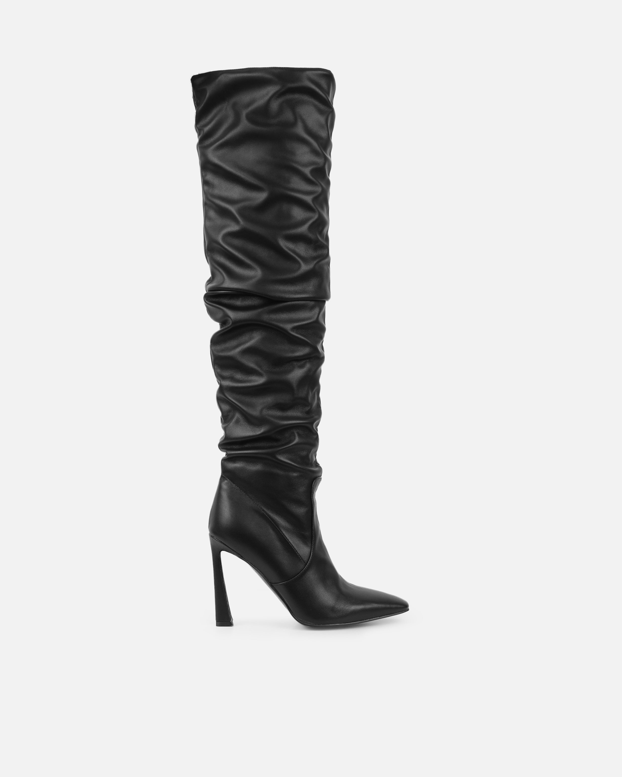 Usher Black Slouch High Heeled Over The Knee Boots | SIMMI London