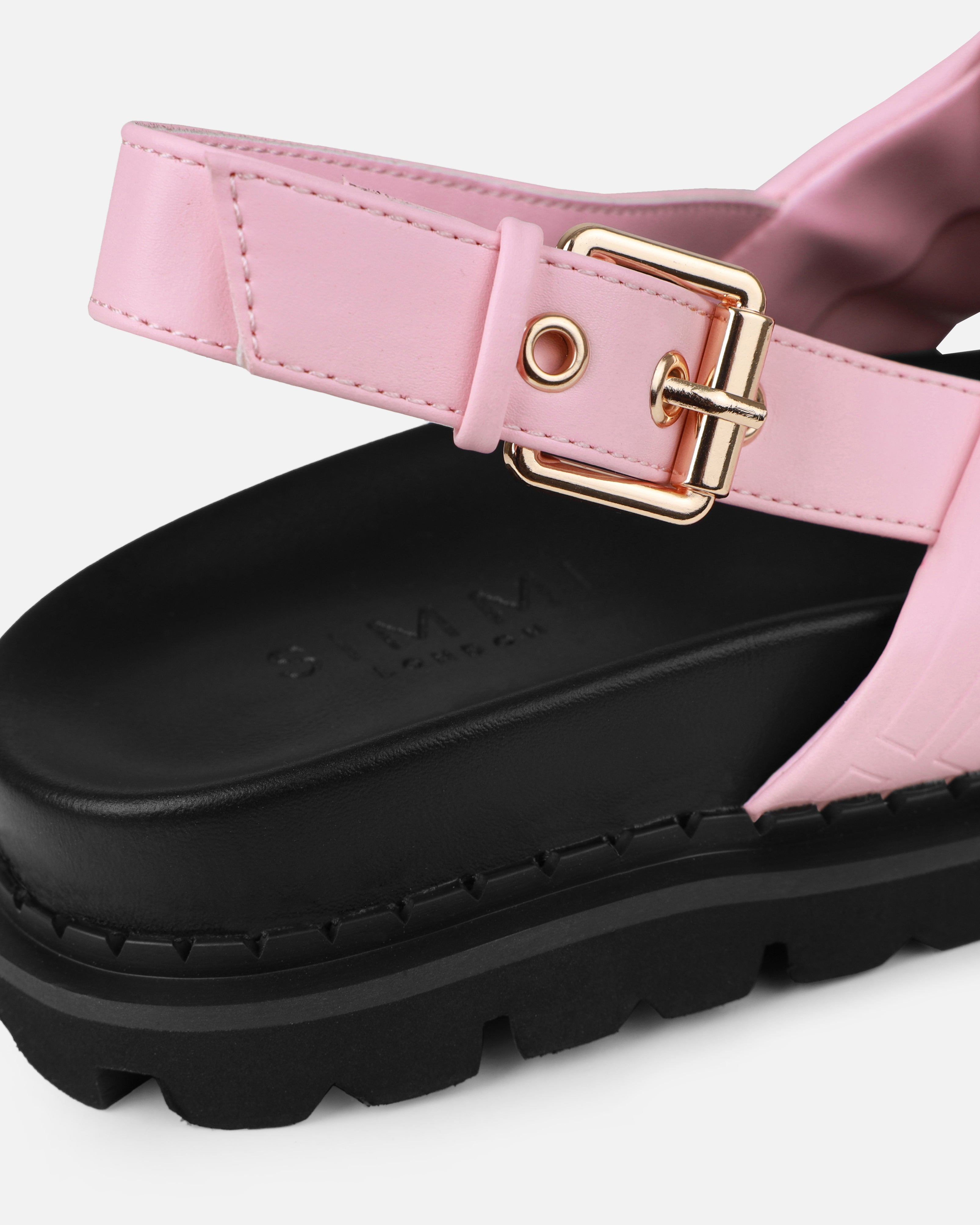 Vaia Pink Embossed Cross Over Flat Sandals | SIMMI London