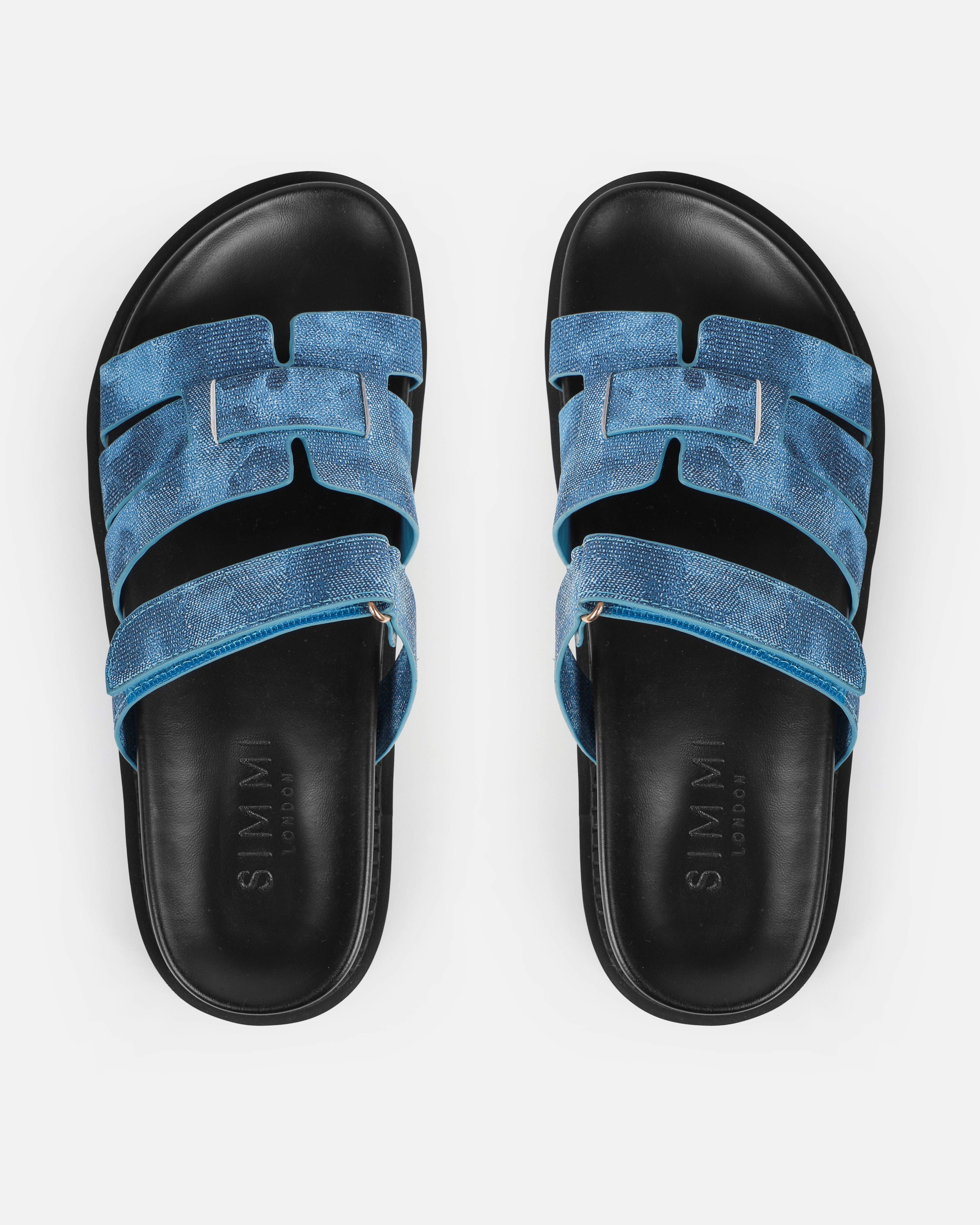 Adelle Denim Chunky Velcro Strap Flat Sandals | SIMMI London