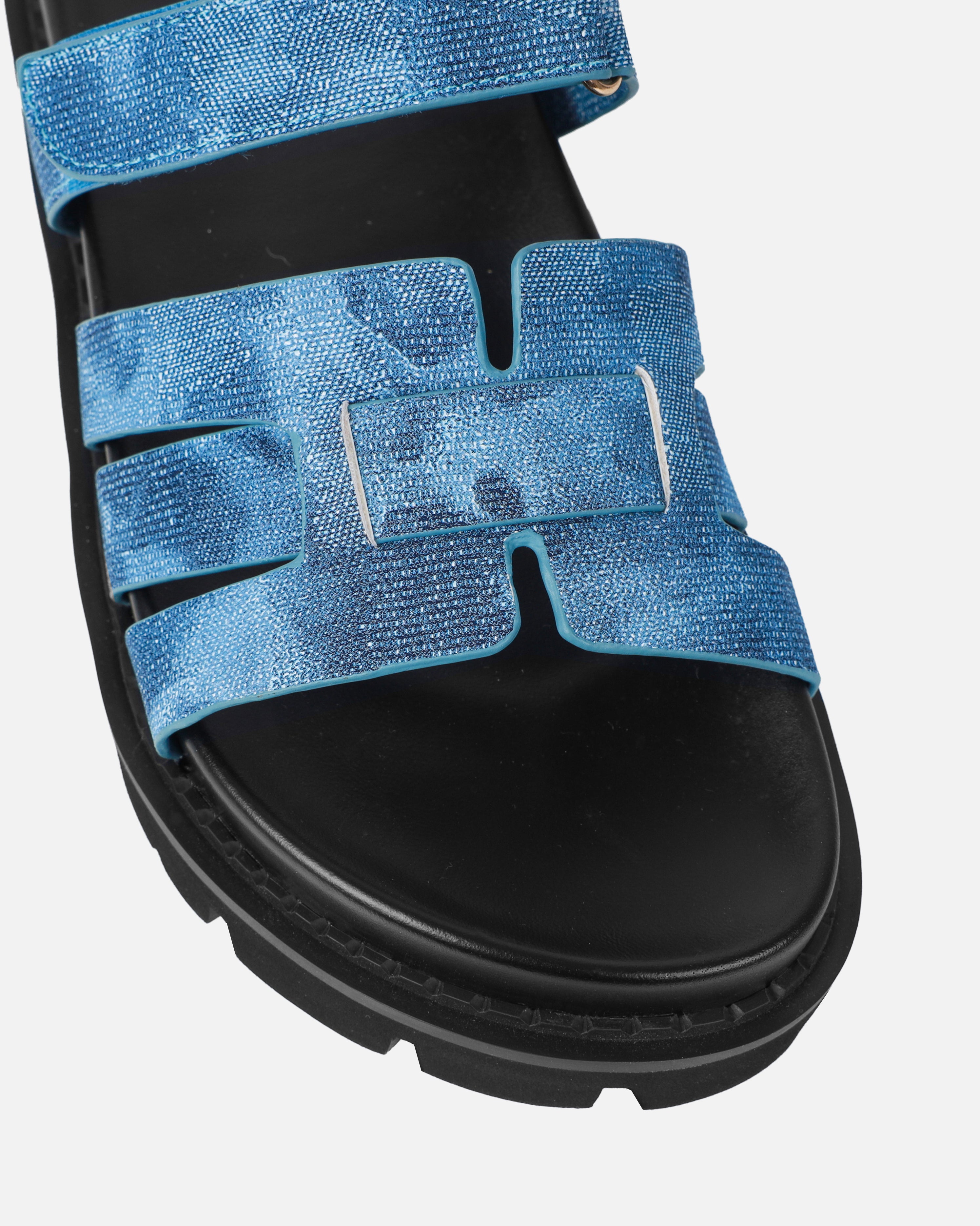 Adelle Denim Chunky Velcro Strap Flat Sandals | SIMMI London