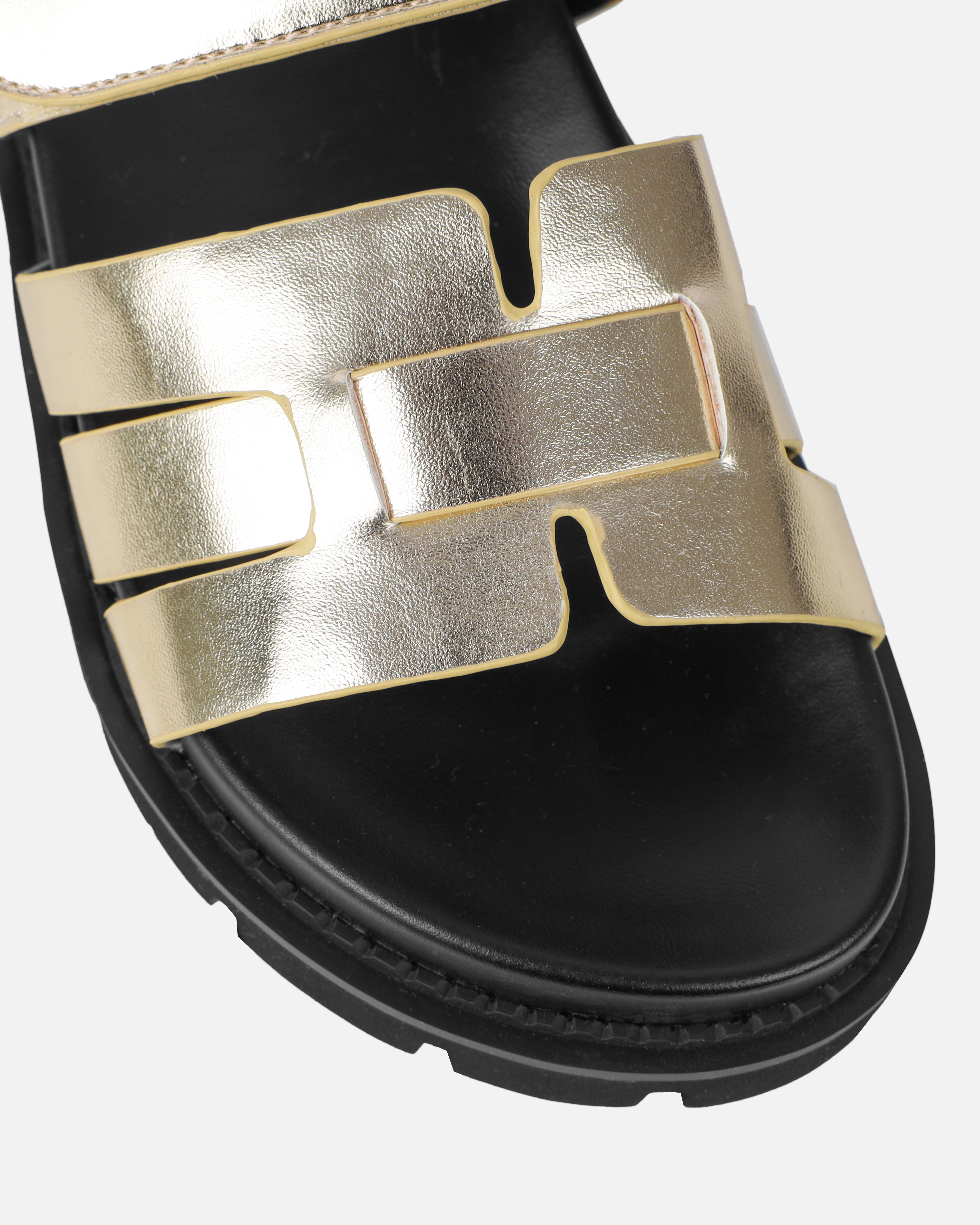 Adelle Gold Chunky Velcro Strap Flat Sandals | SIMMI London