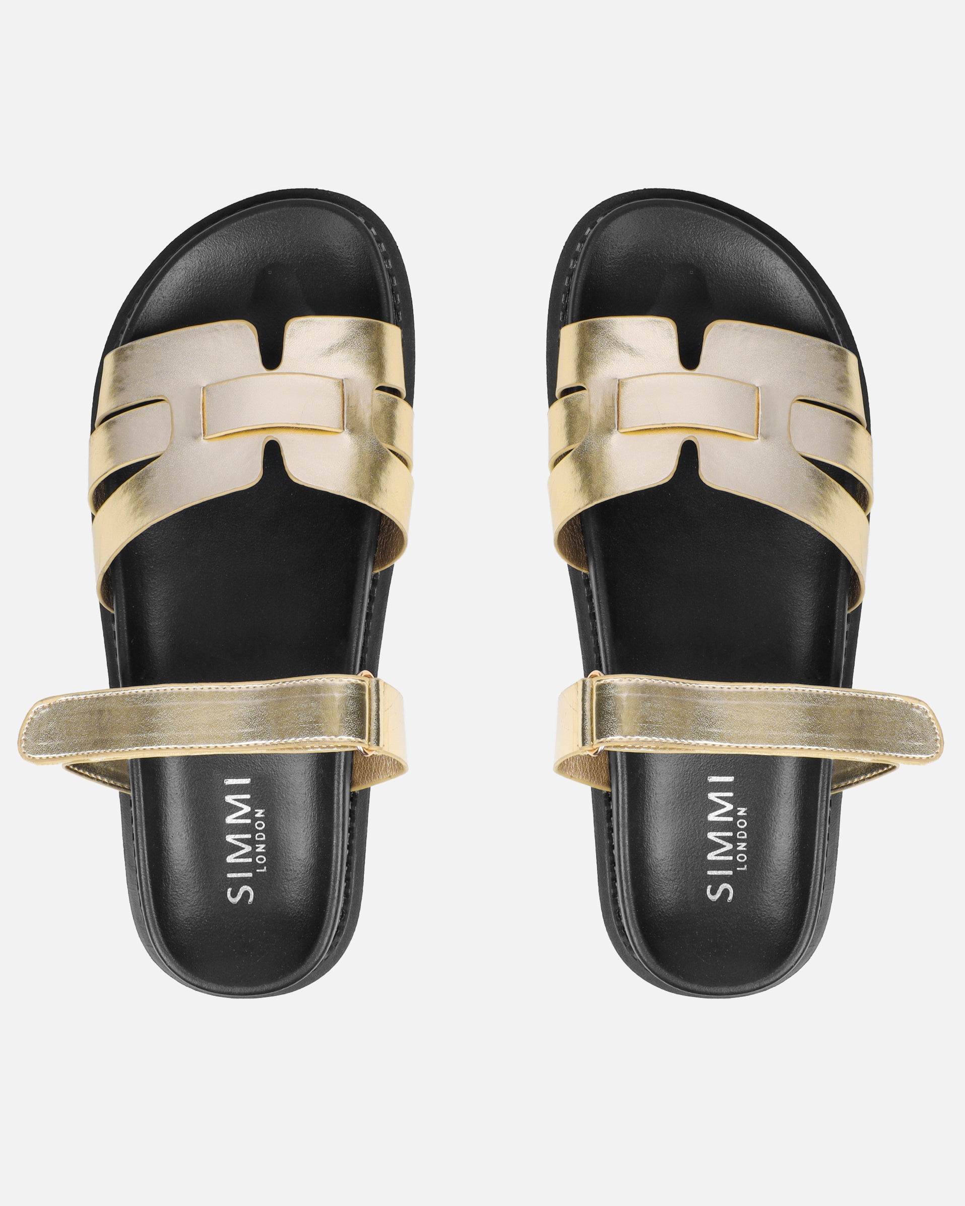 Adelle gold shiny metallic chunky footbed slides | SIMMI London