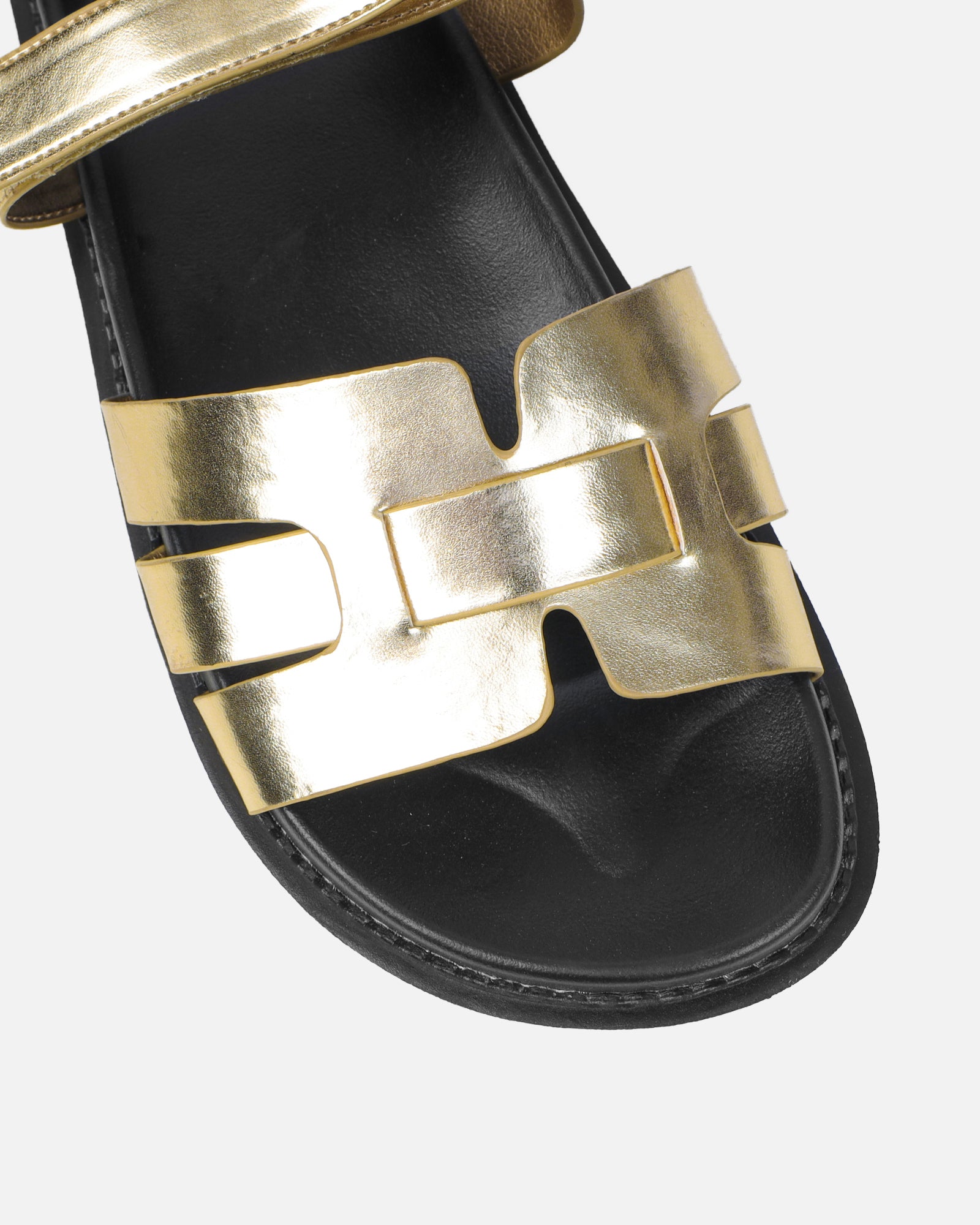 Adelle gold shiny metallic chunky footbed slides | SIMMI London