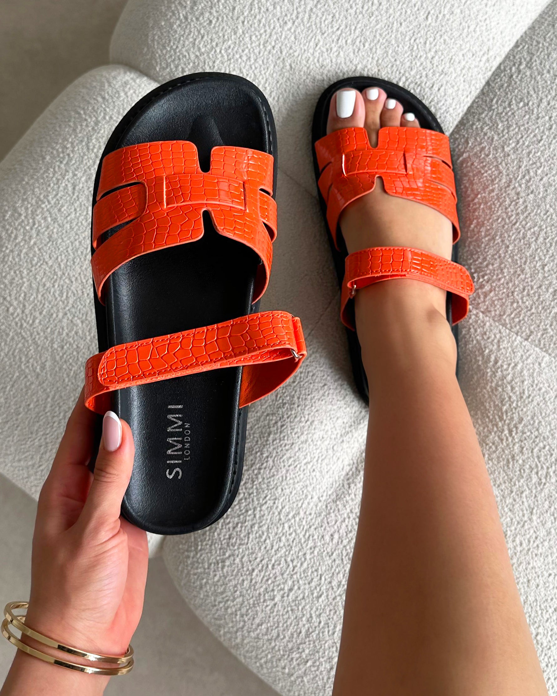 Adelle orange croc chunky footbed slides | SIMMI London