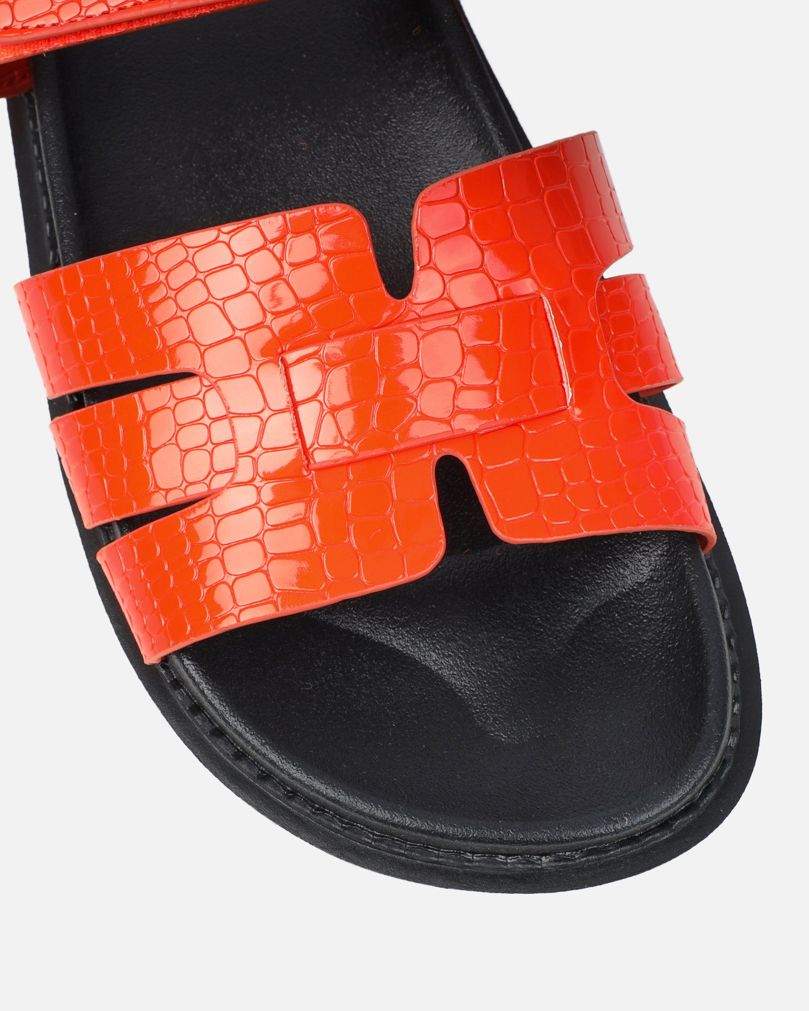 Adelle orange croc chunky footbed slides | SIMMI London