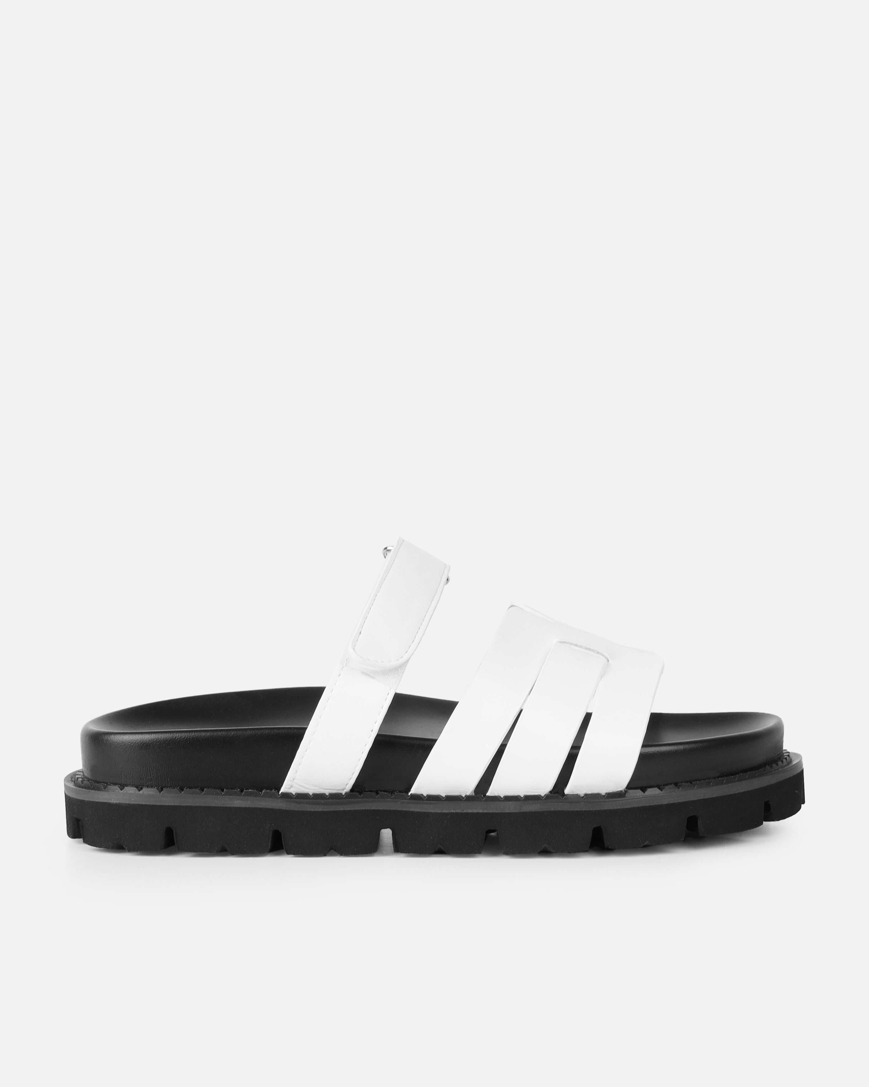 Adelle White Chunky Velcro Strap Flat Sandals | SIMMI London