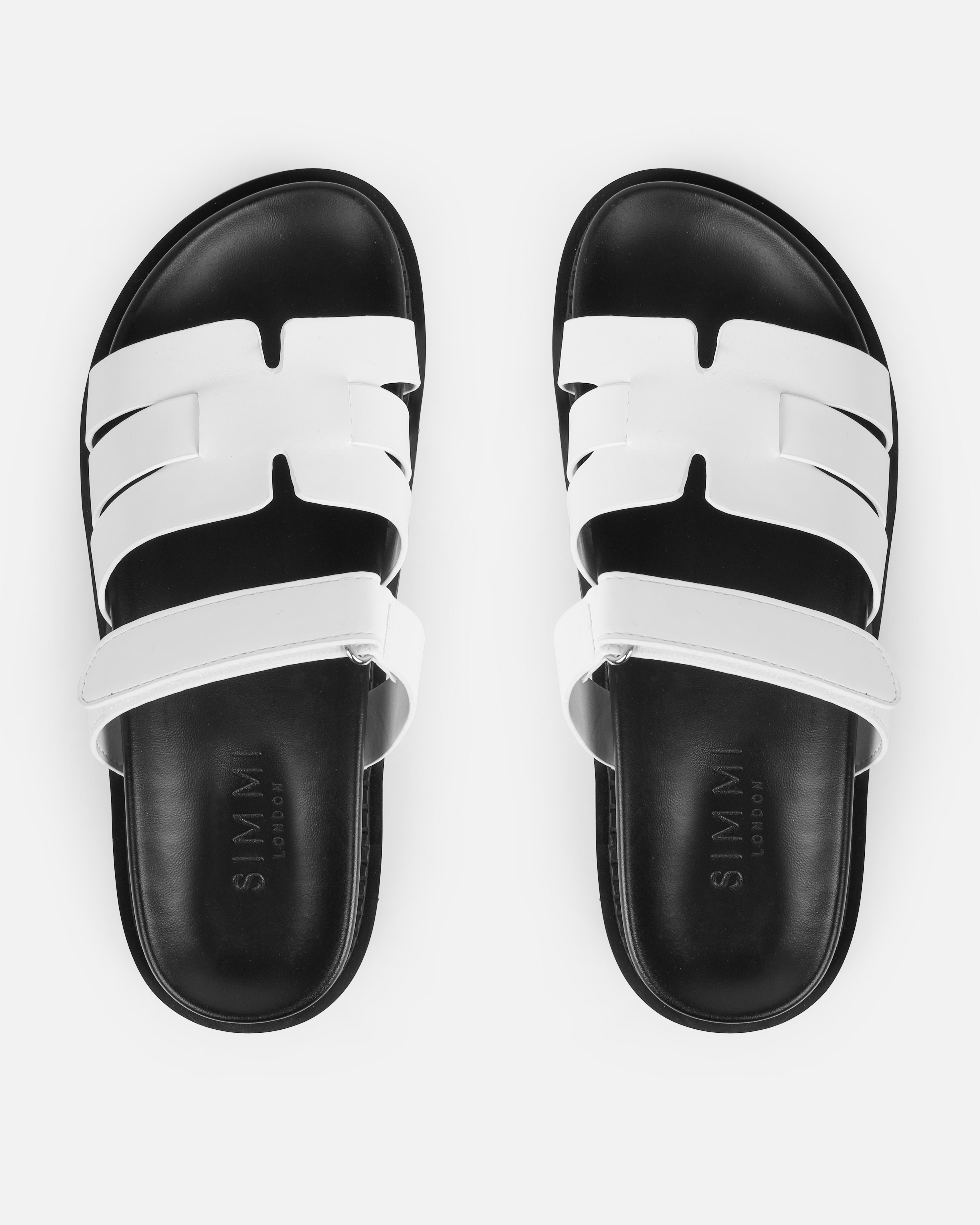 Adelle White Chunky Velcro Strap Flat Sandals | SIMMI London