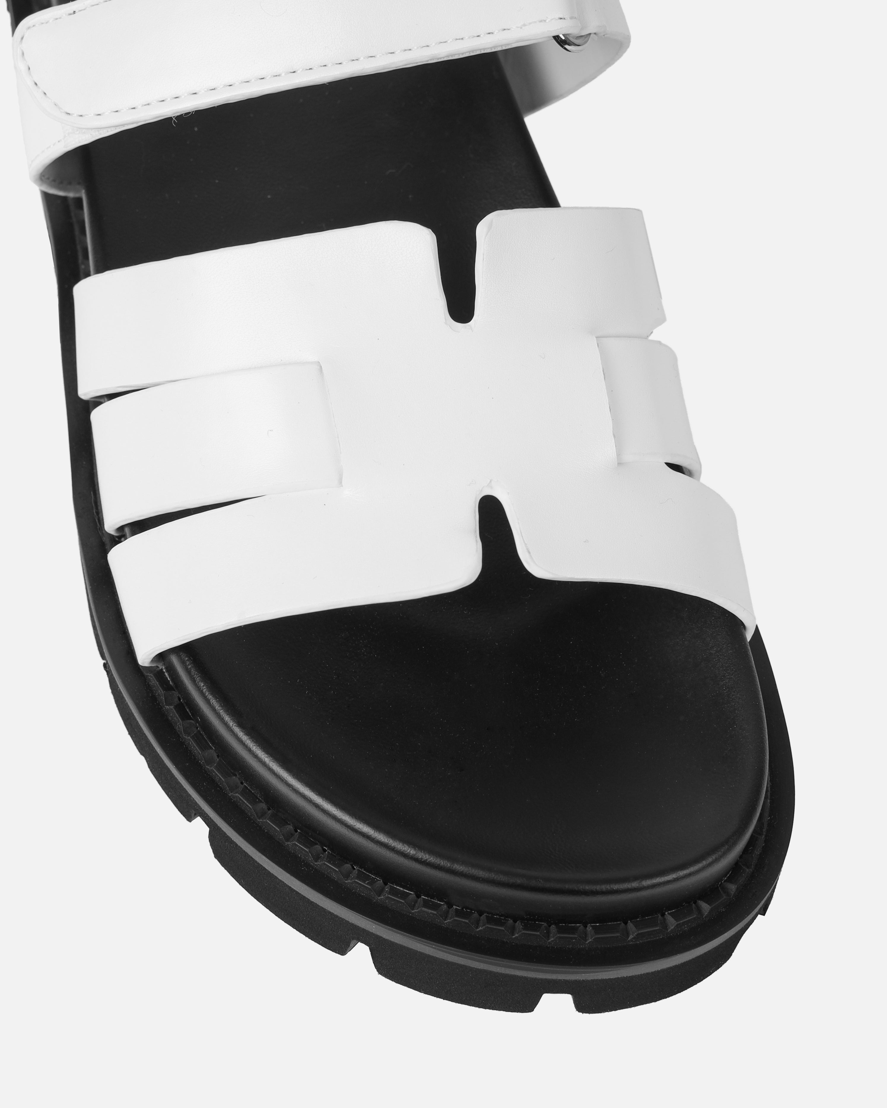 Adelle White Chunky Velcro Strap Flat Sandals | SIMMI London