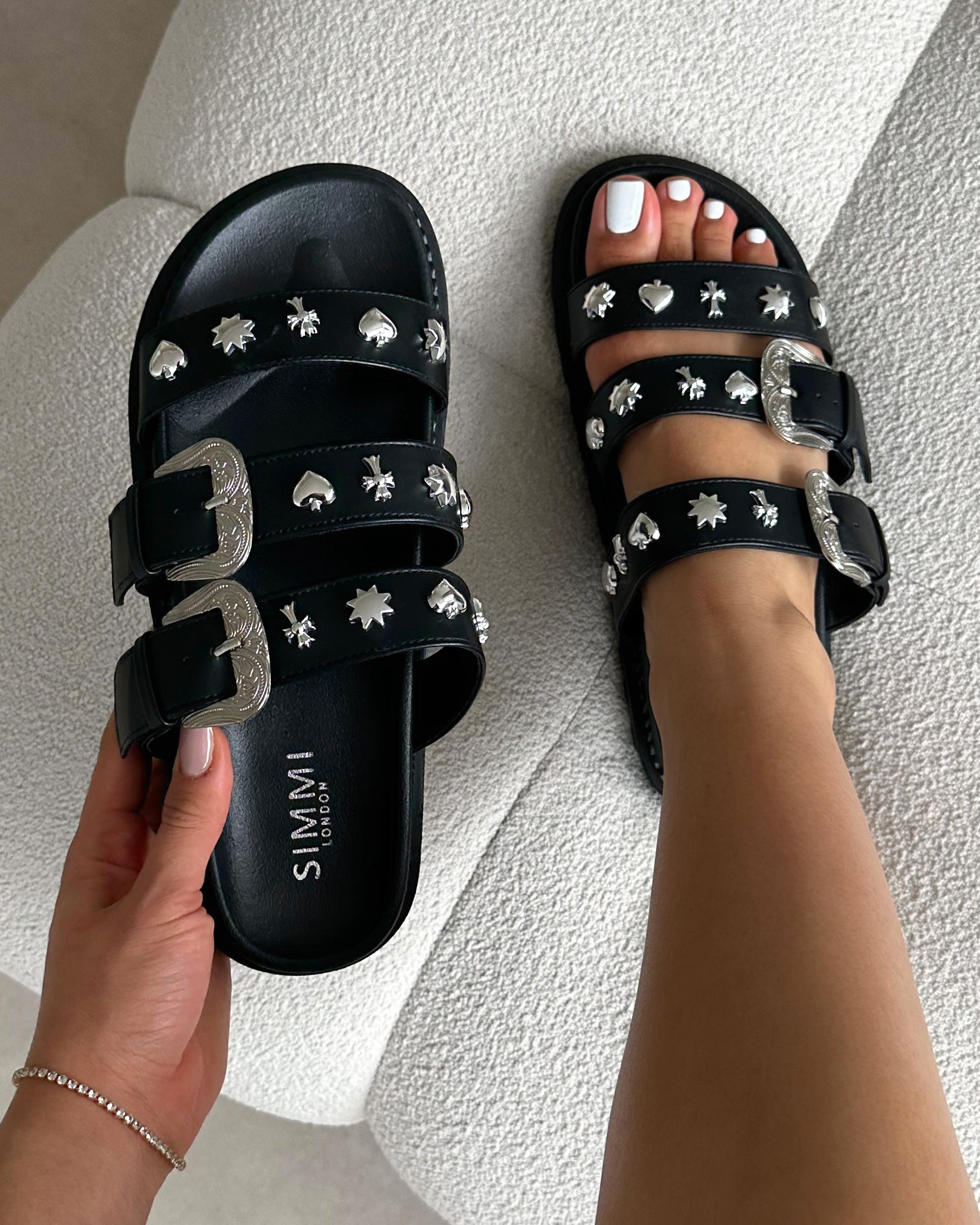 Edda black western chunky slide sandals | SIMMI London