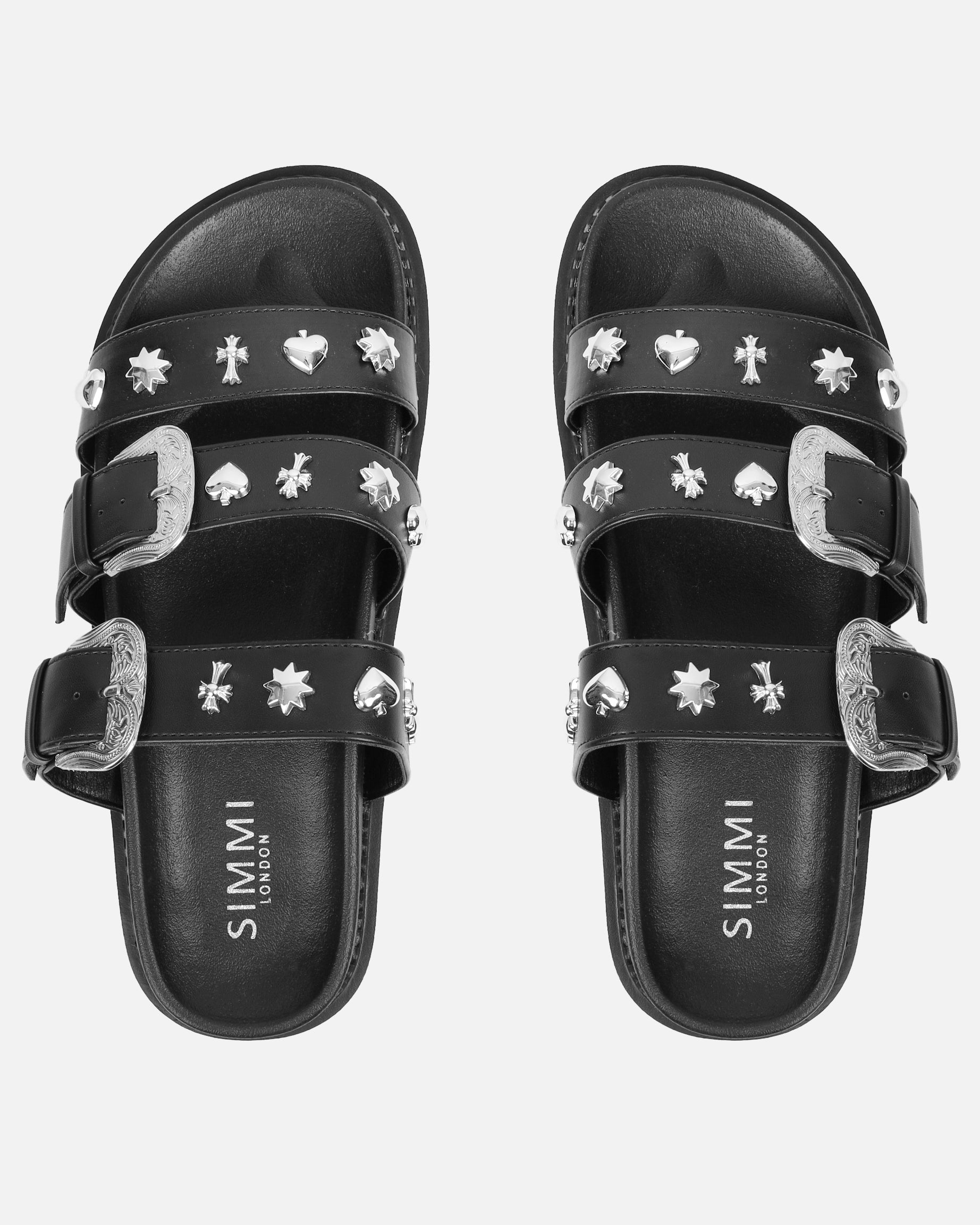 Edda black western chunky slide sandals | SIMMI London