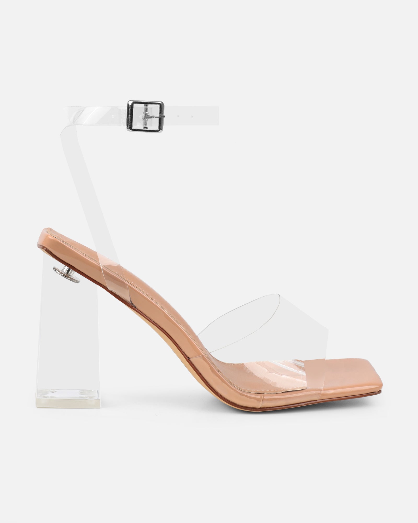 Veeno Clear Nude Patent Block Heeled Sandals | SIMMI London