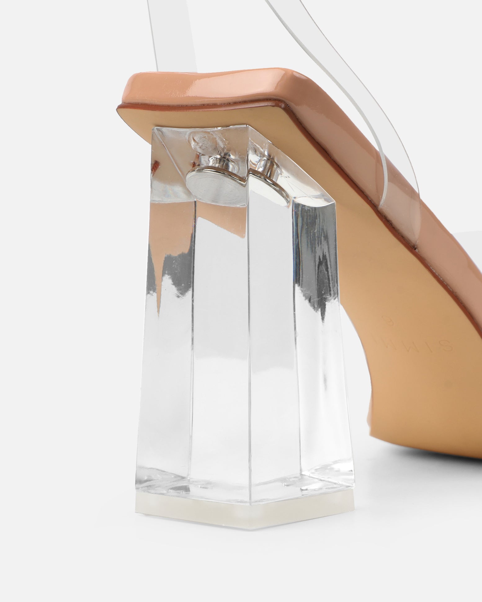 Veeno clear nude patent block heeled sandals | SIMMI London