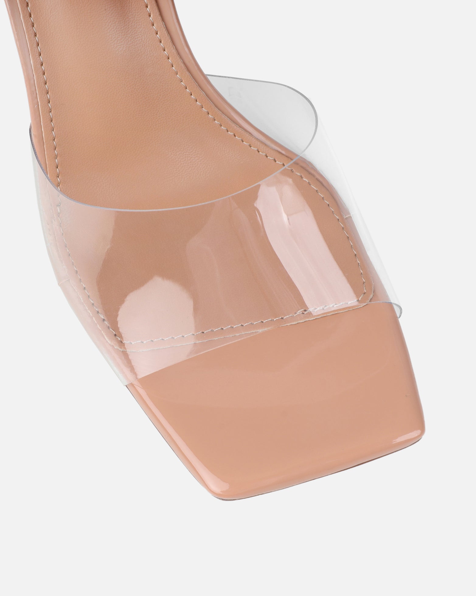 Veeno Clear Nude Patent Block Heeled Sandals | SIMMI London