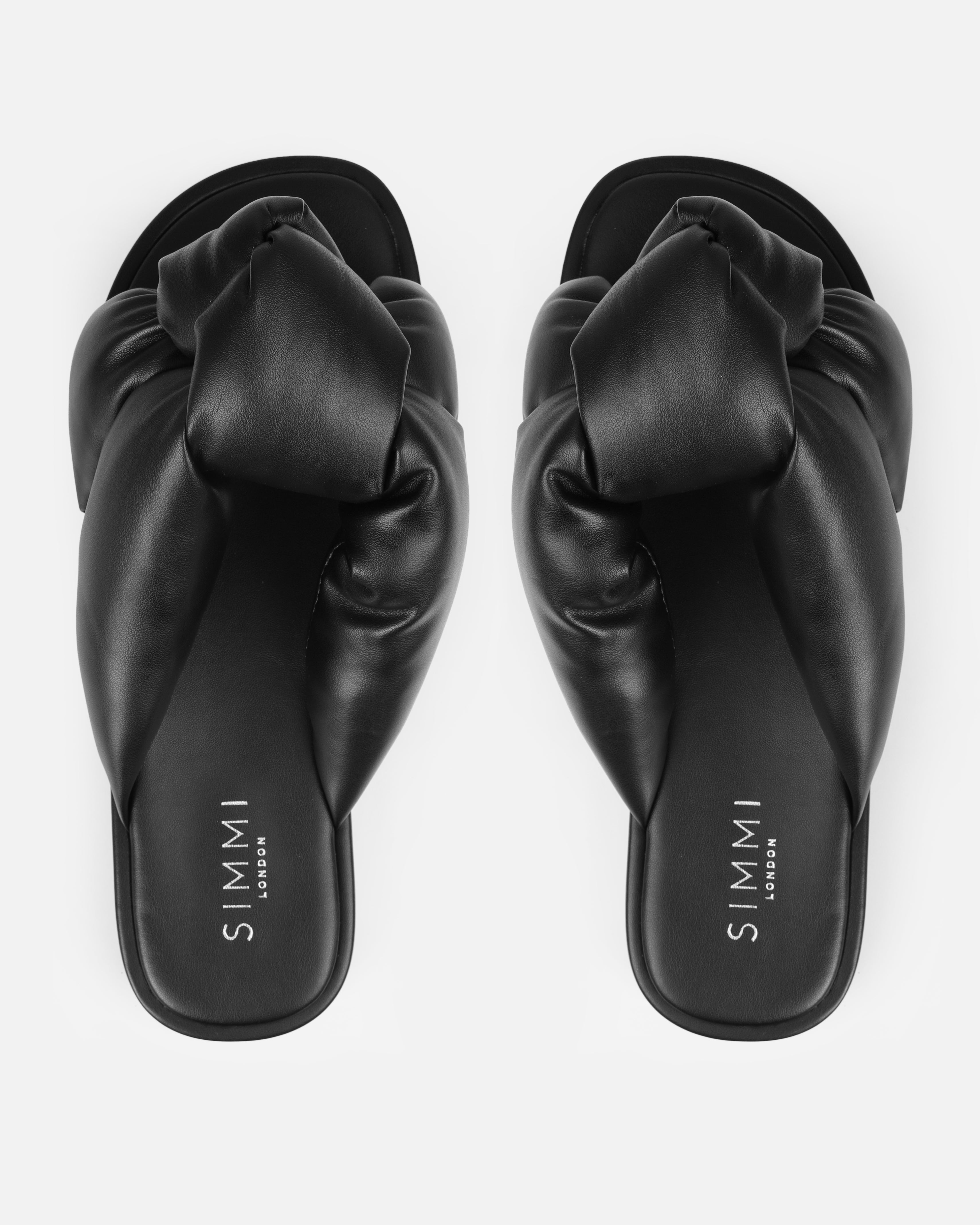 Vetta Black Padded Knot Flat Slides | SIMMI London
