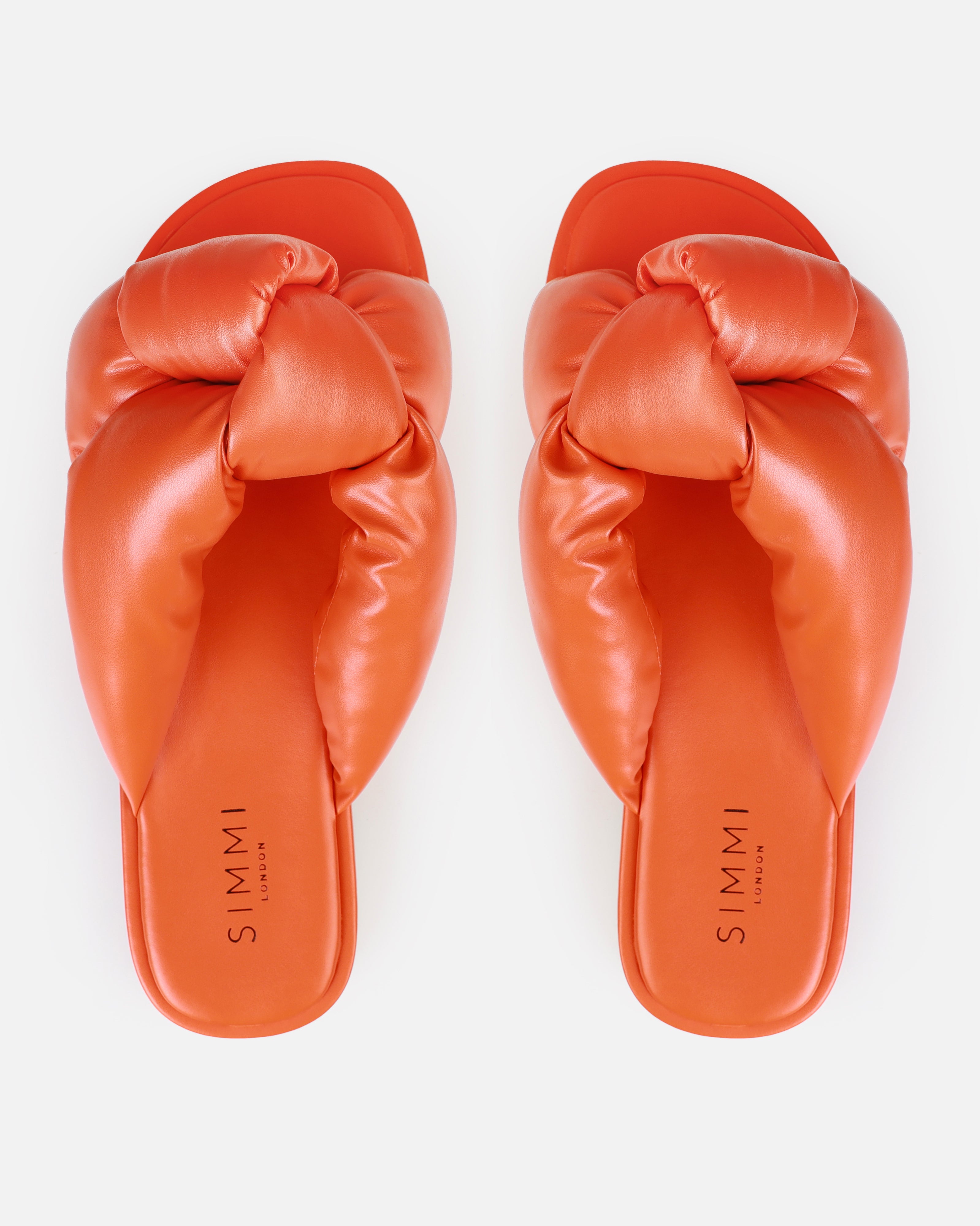 Vetta Orange Padded Knot Flat Slides | SIMMI London