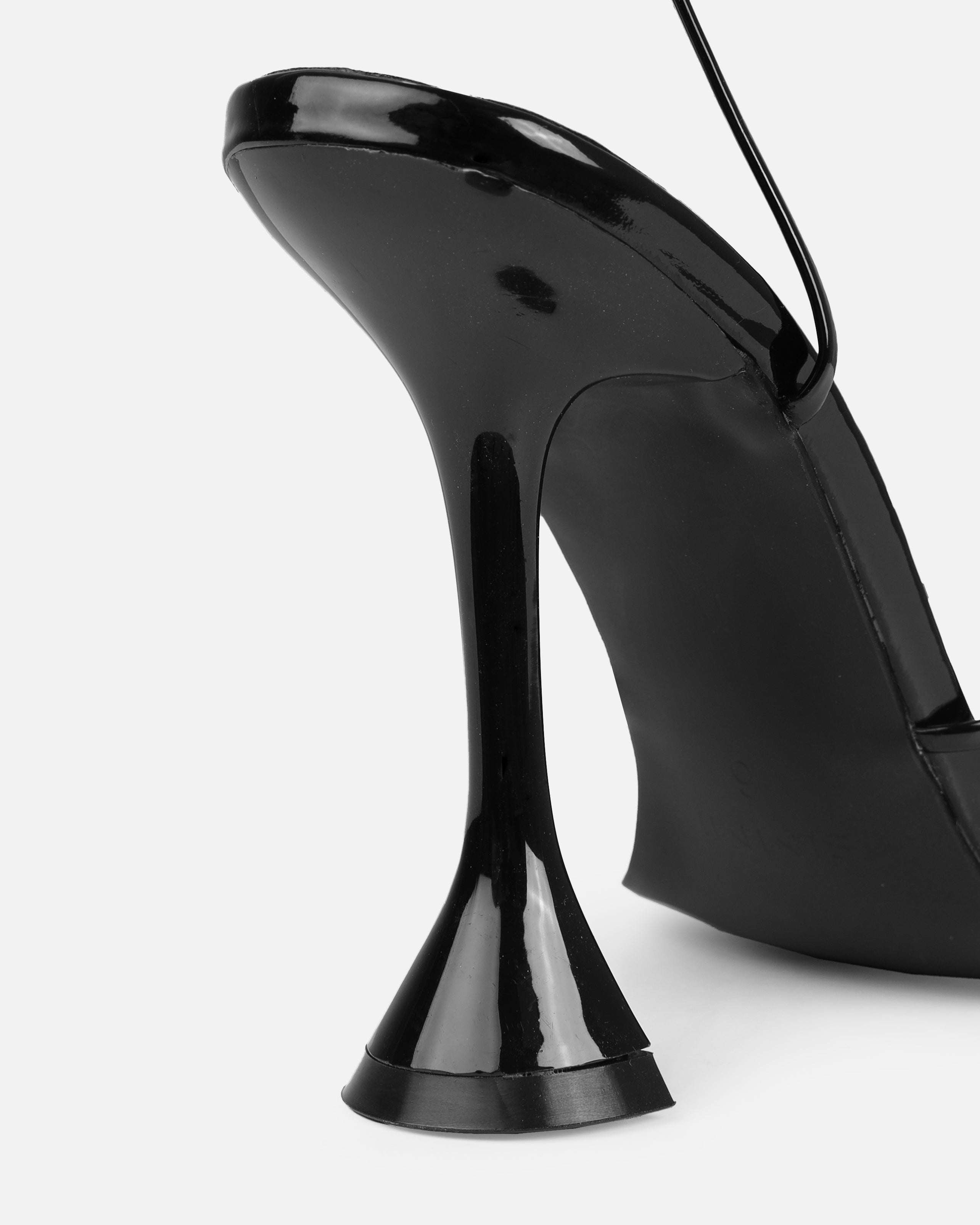 Tasha Ghouri Darii Black Patent Flared Stiletto Heels | SIMMI London