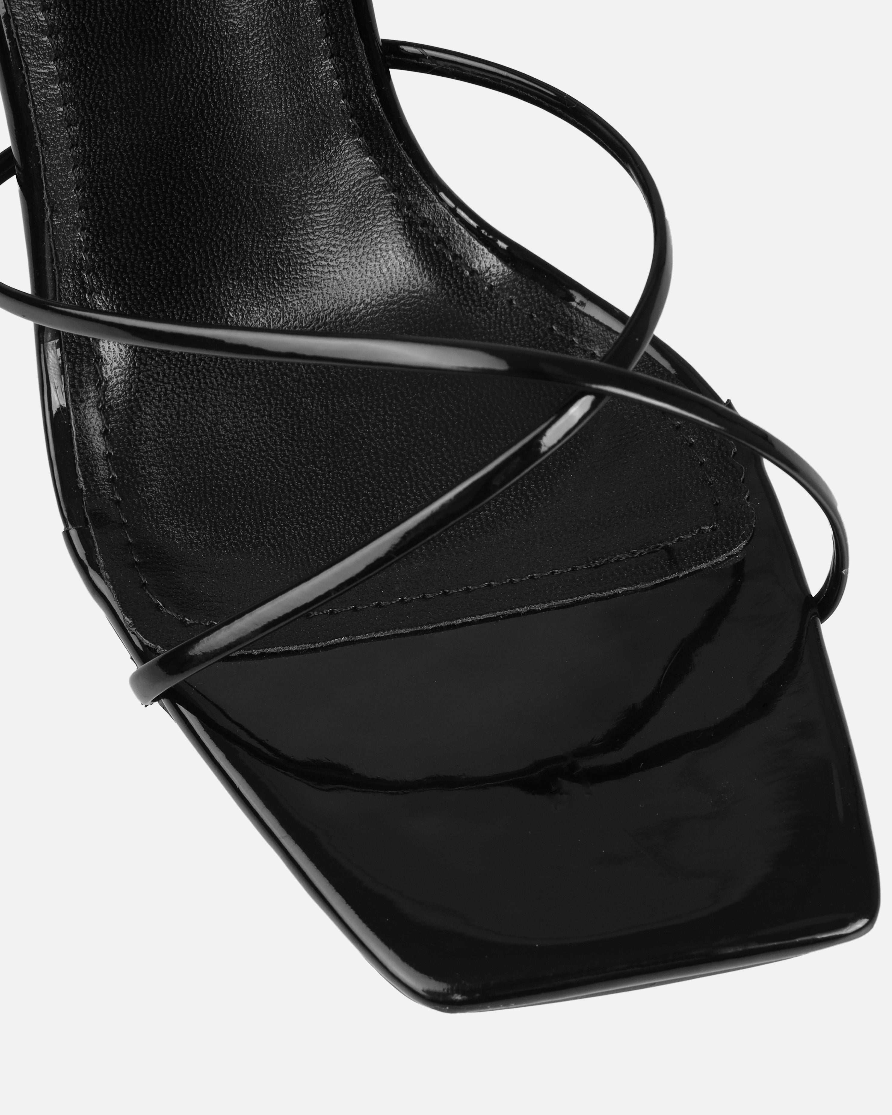 Tasha Ghouri Darii Black Patent Flared Stiletto Heels | SIMMI London