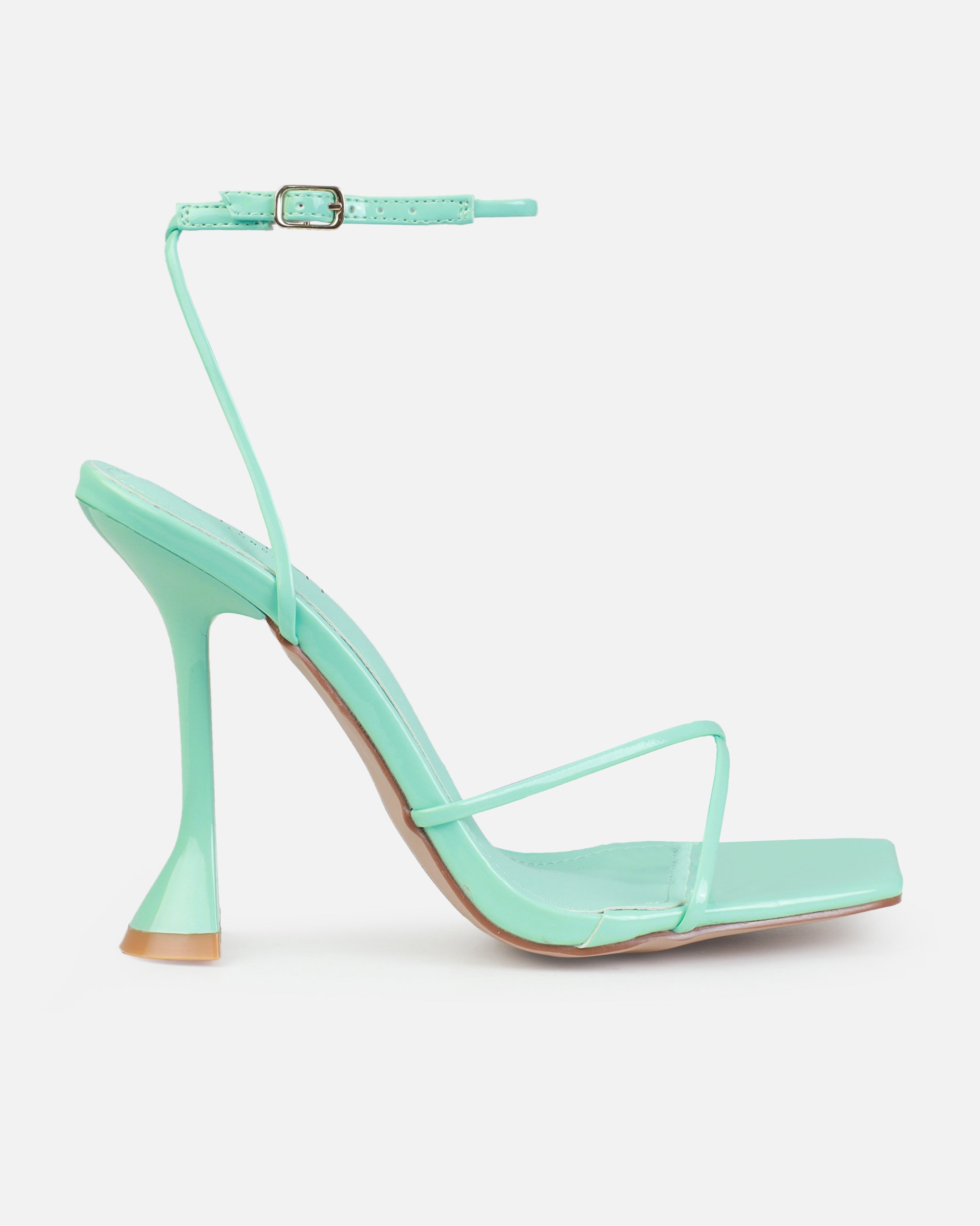 Tasha Ghouri Darii Blue Patent Flared Stiletto Heels | SIMMI London