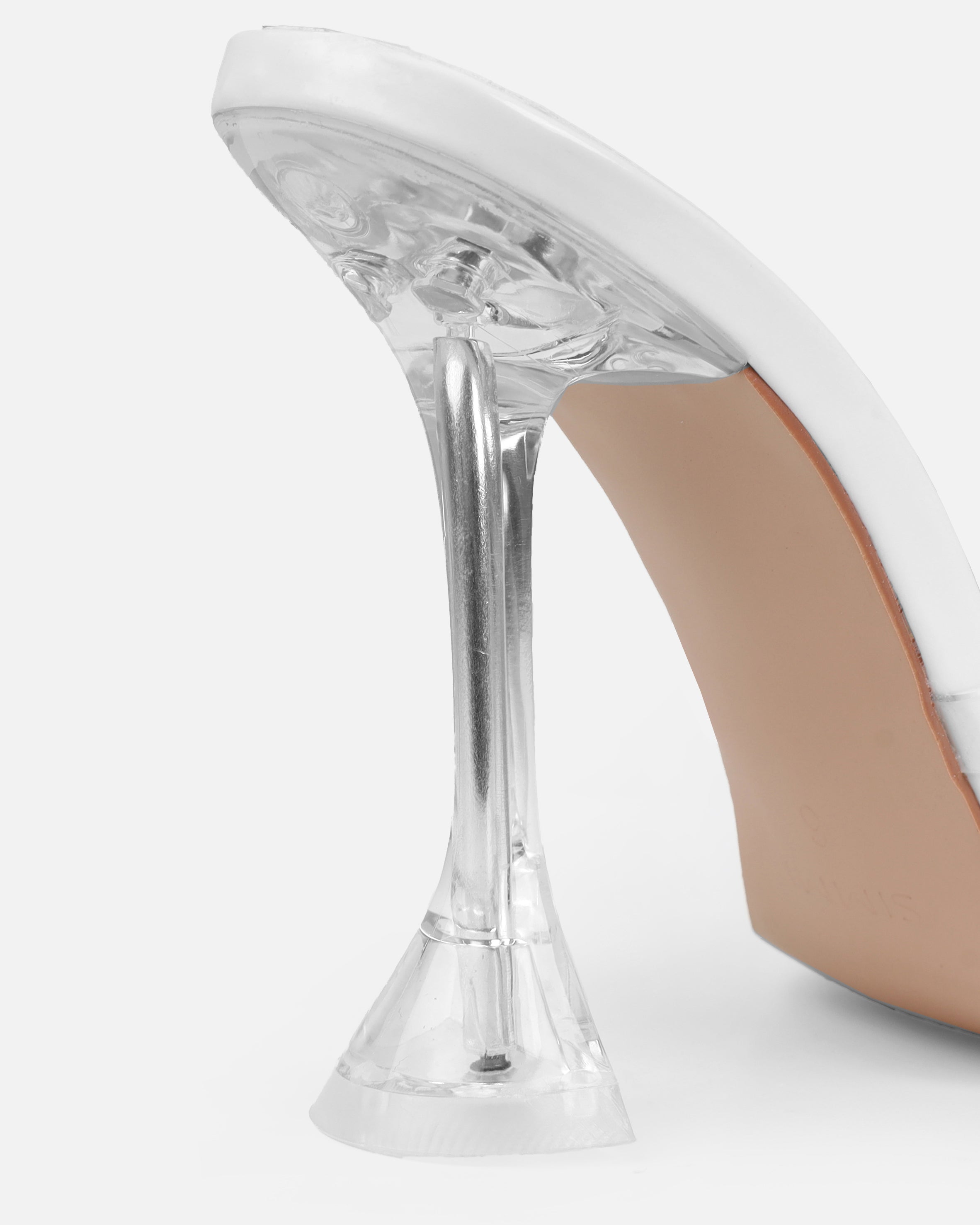 Tasha Ghouri Vietta White Clear Flower Gems Flared Mules | SIMMI London