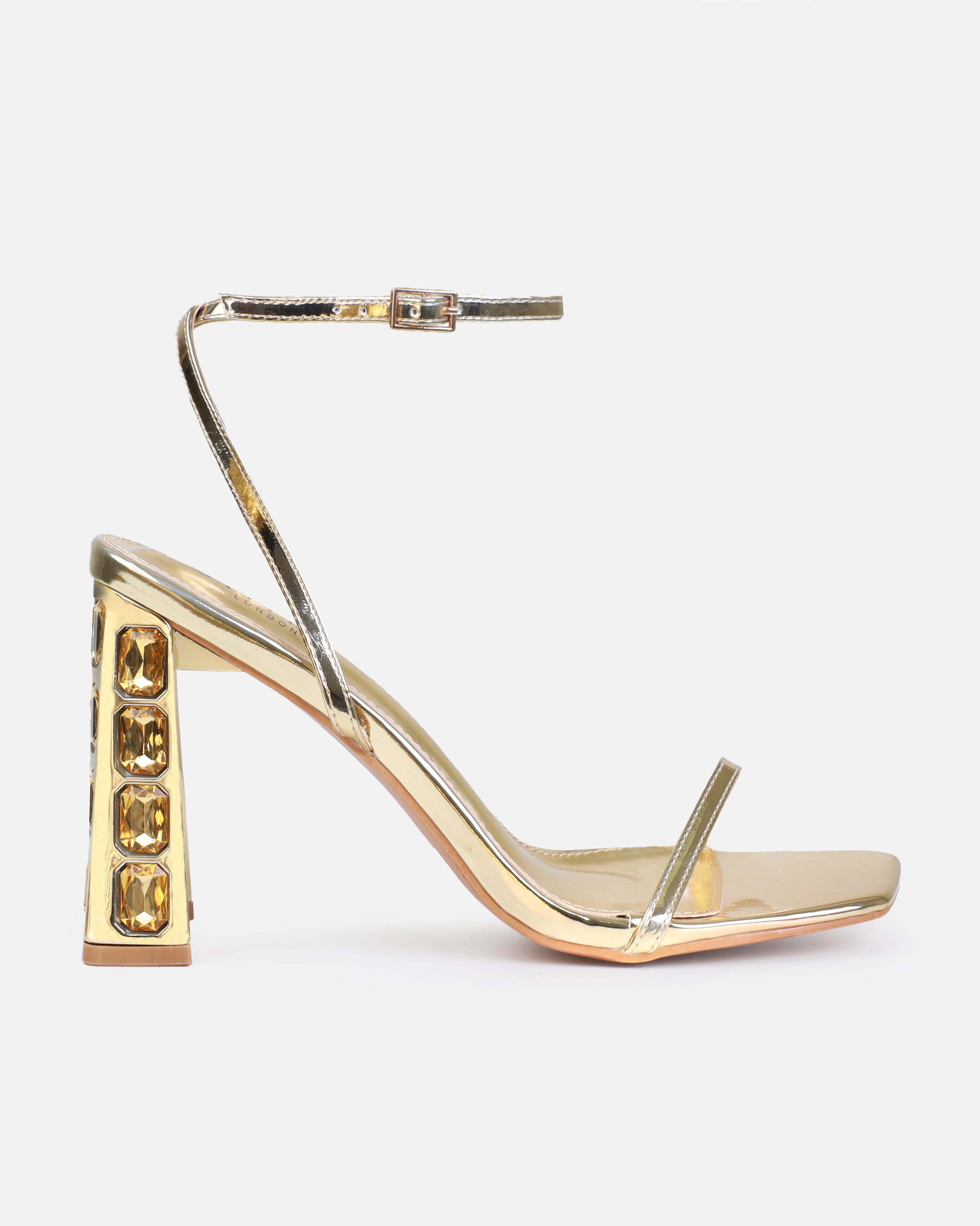 Violet Gold Patent Gem Block Heels | SIMMI London