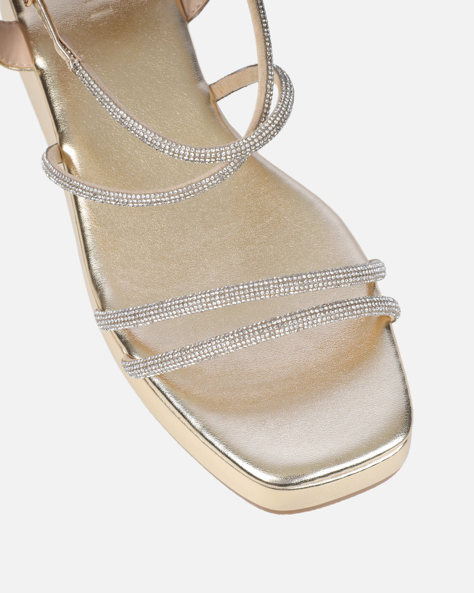 Vivii Gold Metallic Diamante Flatform Sandals | SIMMI London