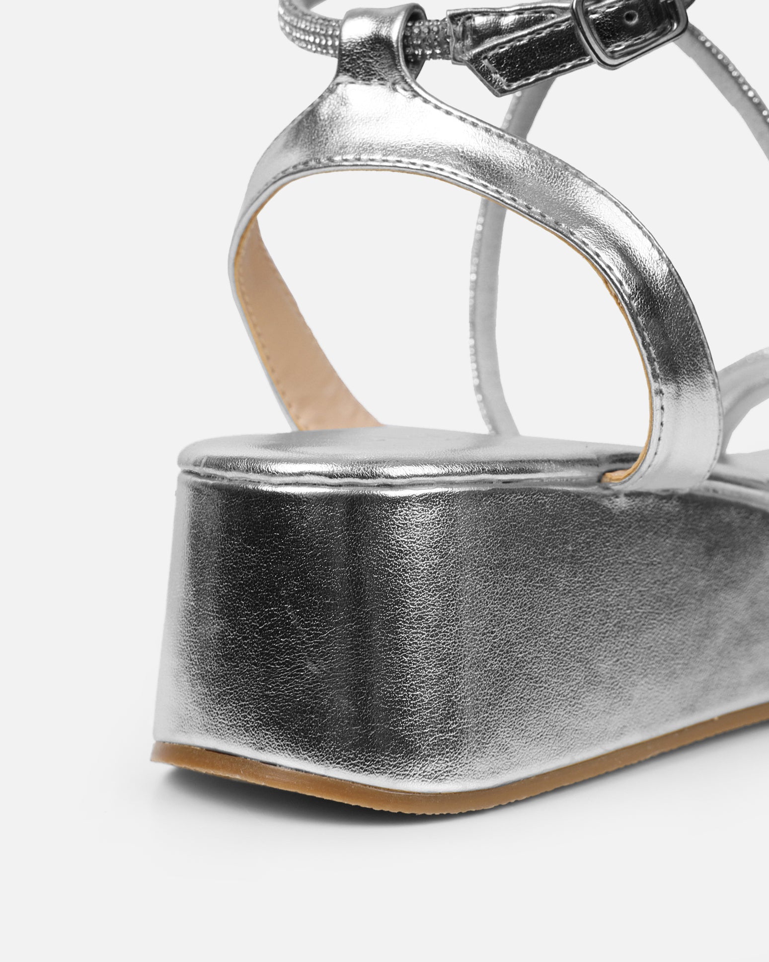 Vivii Silver Metallic Diamante Flatform Sandals | SIMMI London
