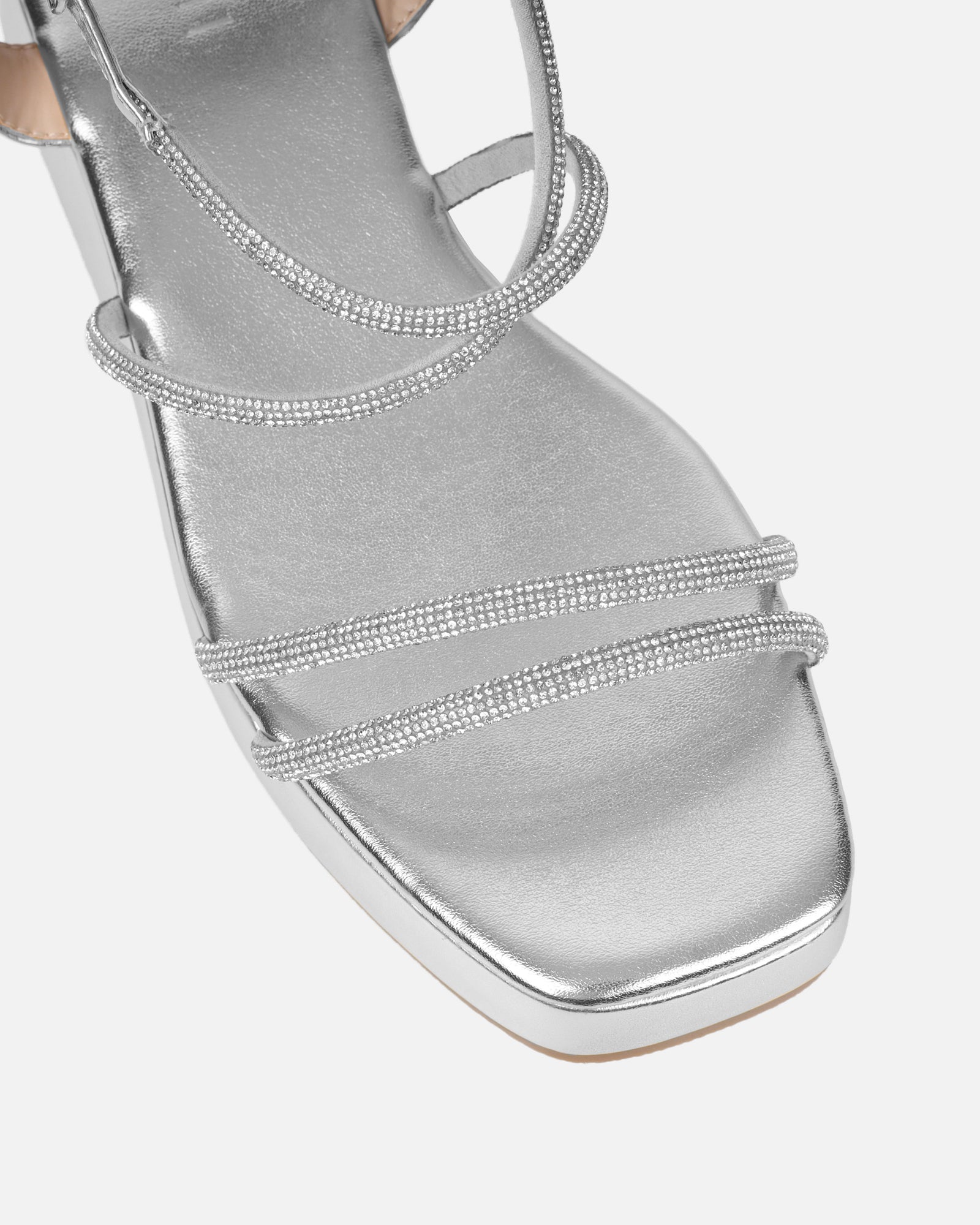 Vivii Silver Metallic Diamante Flatform Sandals | SIMMI London