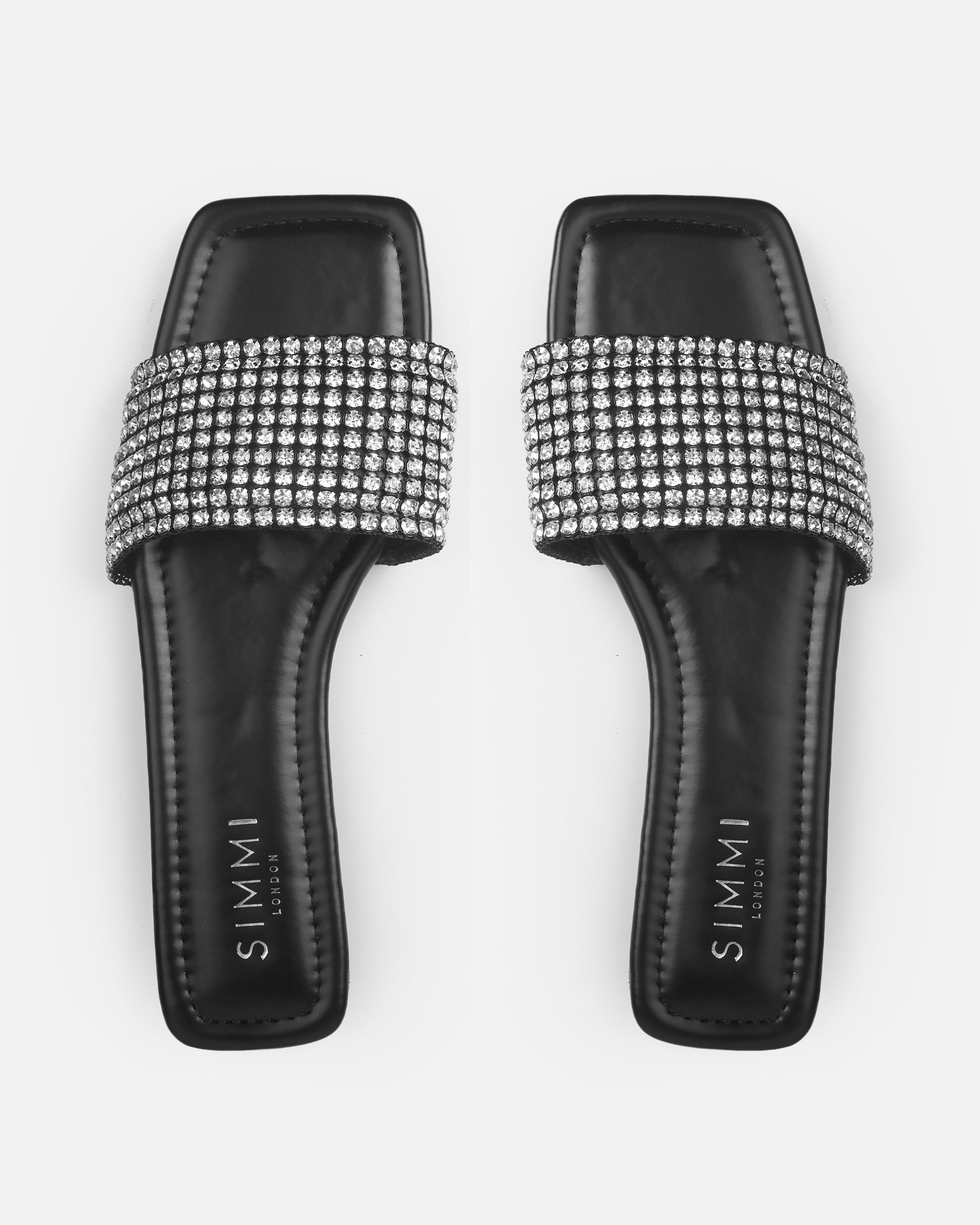 Azura Wide Fit Black Diamante Sliders | SIMMI London