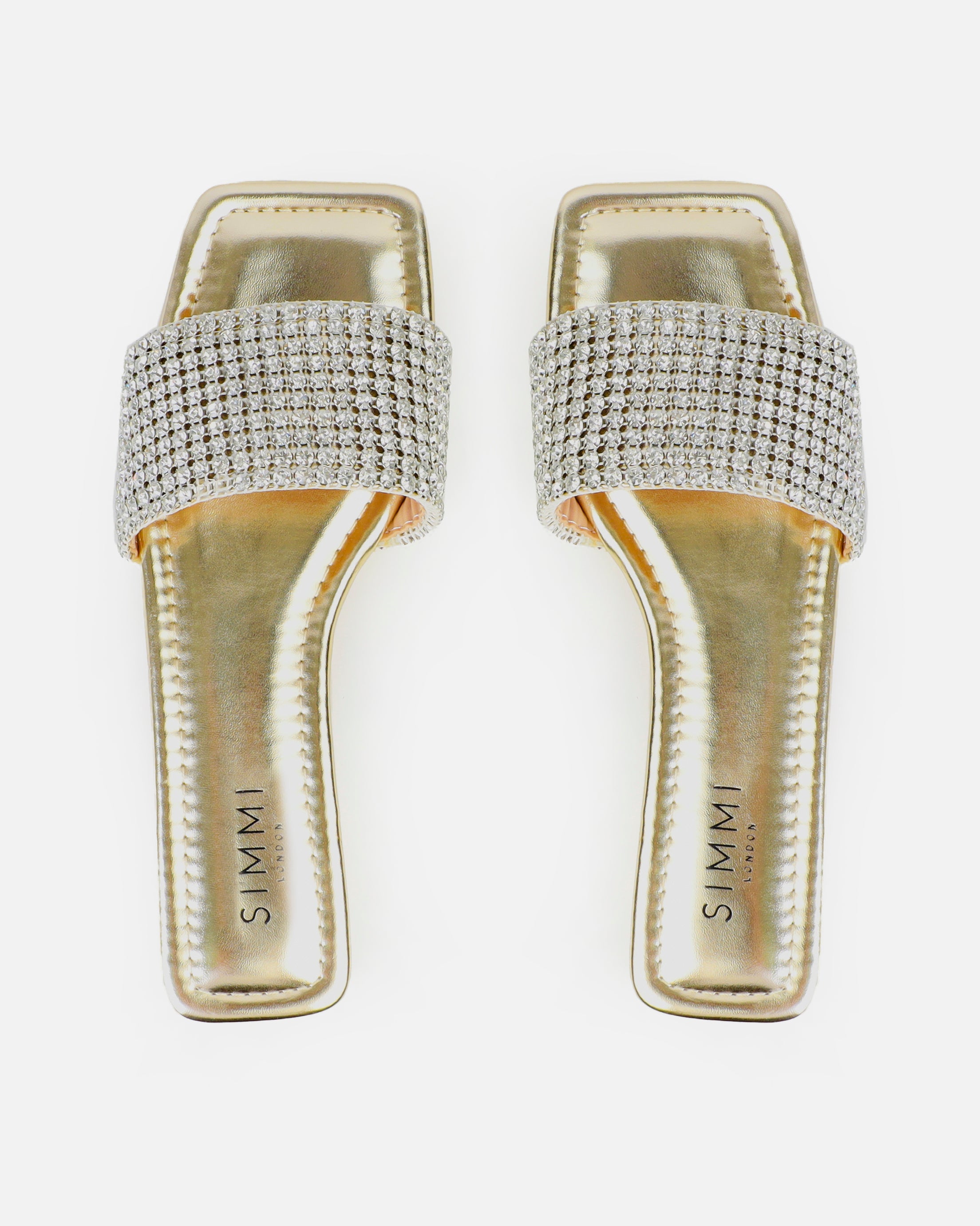 Azura Wide Fit Gold Diamante Sliders | SIMMI London