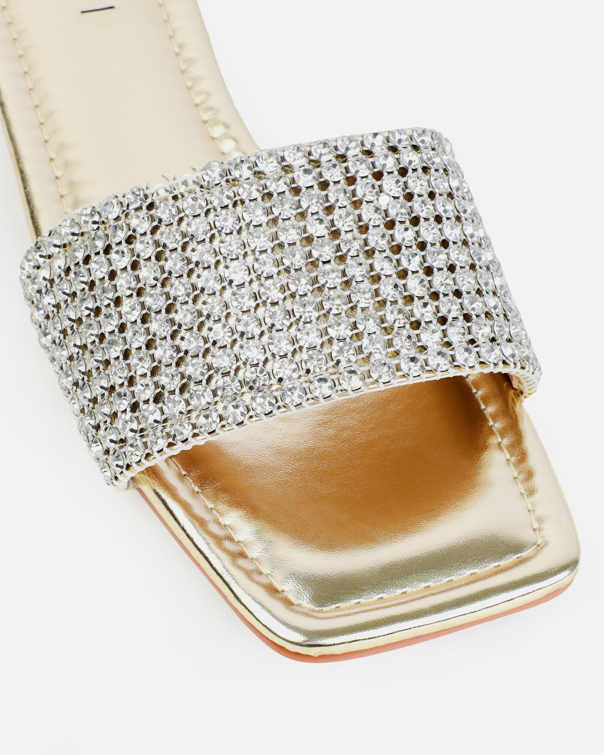 Azura Wide Fit Gold Diamante Sliders | SIMMI London