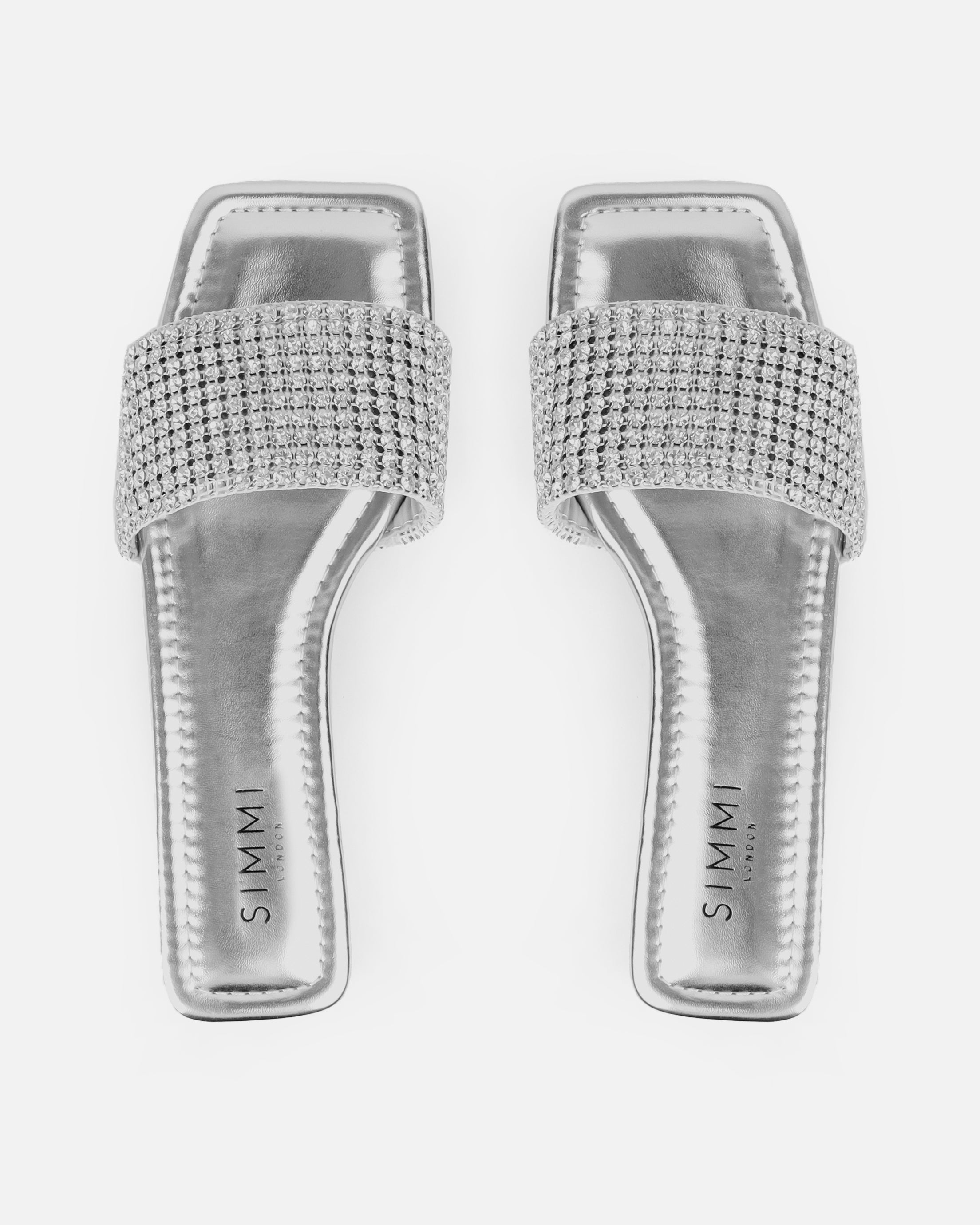 Azura Wide Fit Silver Diamante Sliders | SIMMI London