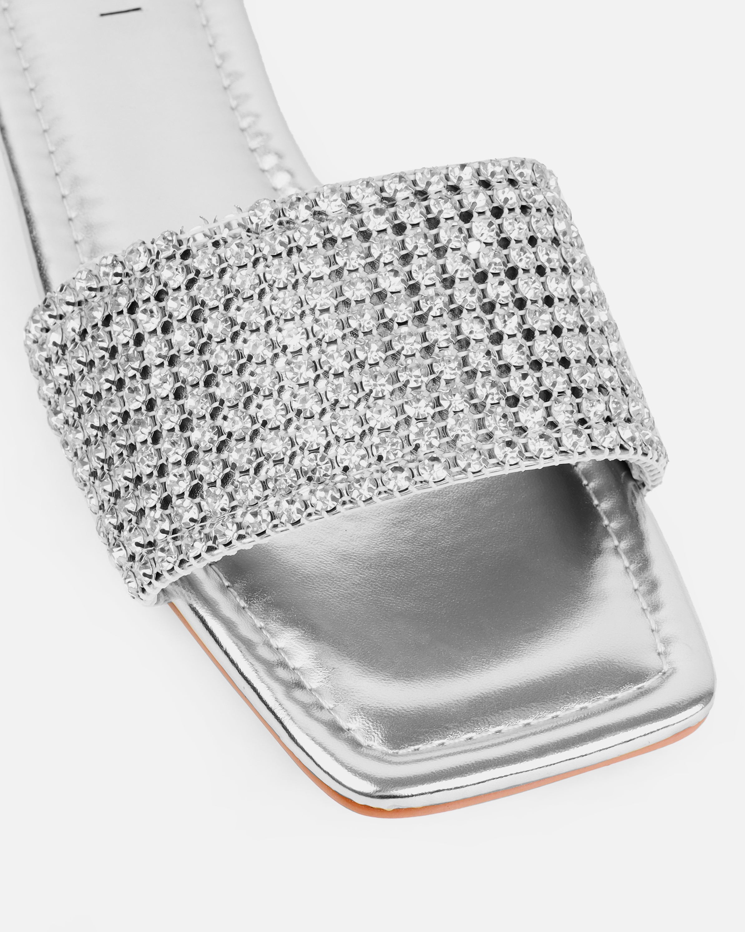 Azura Wide Fit Silver Diamante Sliders | SIMMI London