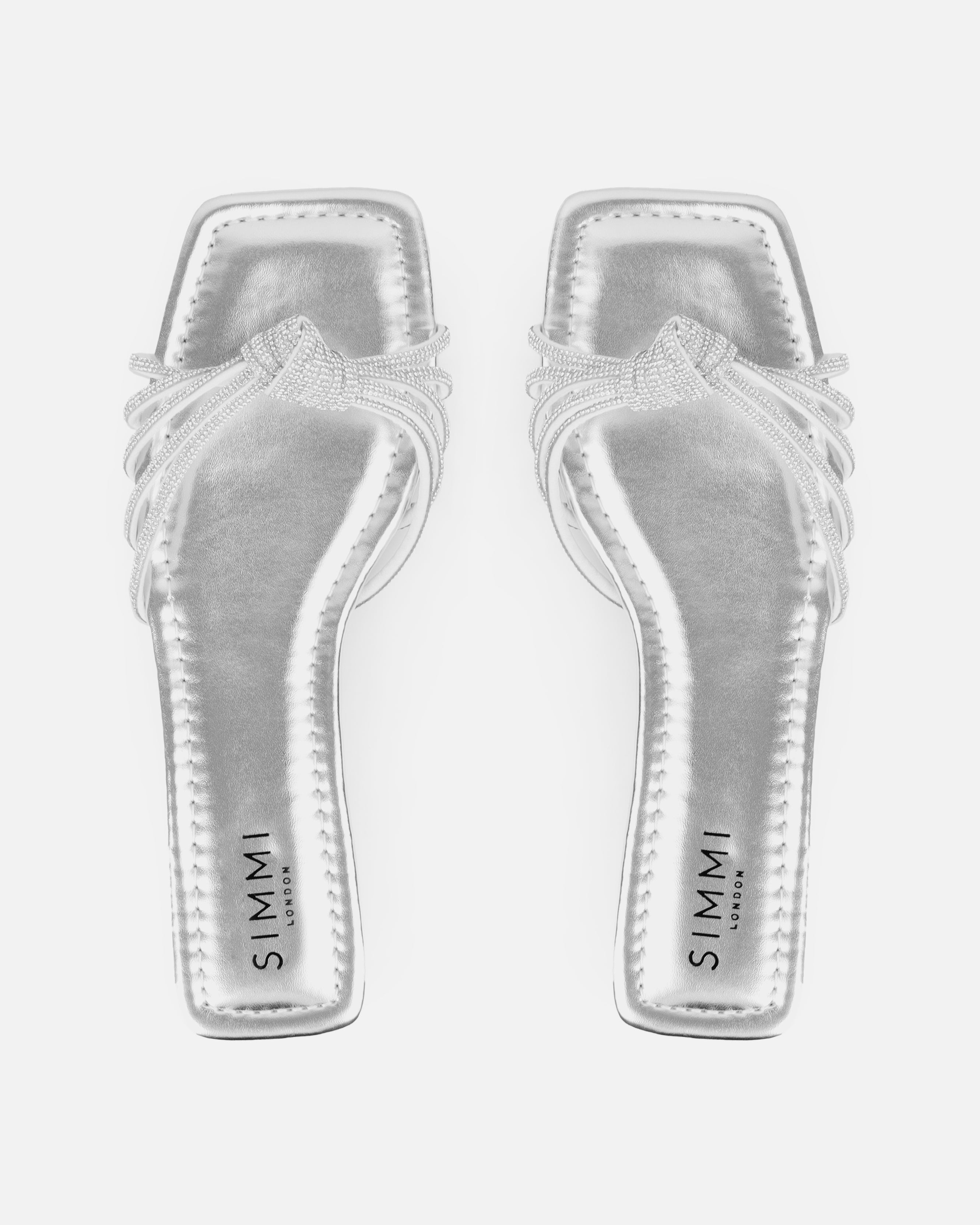 Marquelle Wide Fit Silver Diamante Knot Flat Sandals | SIMMI London