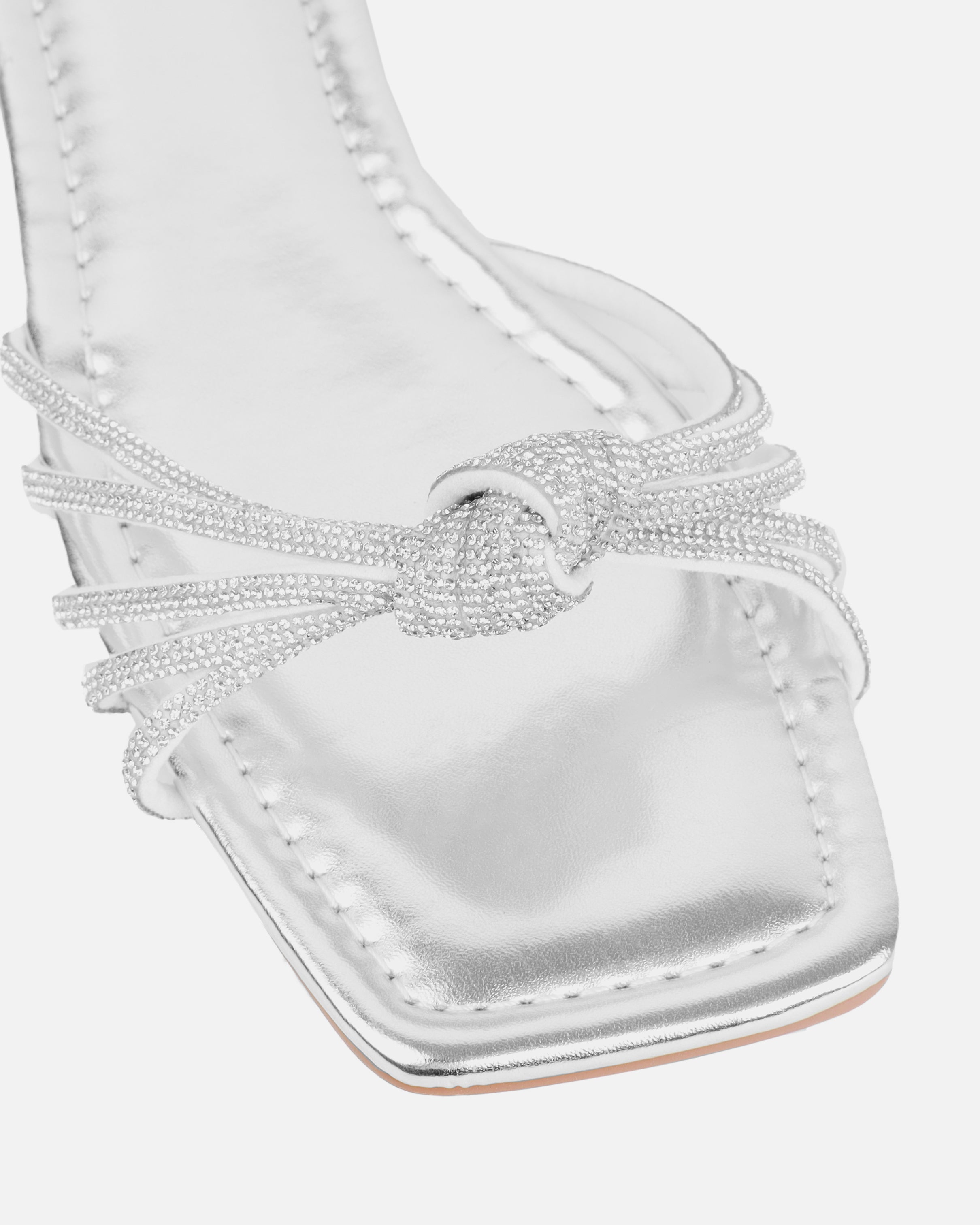 Marquelle Wide Fit Silver Diamante Knot Flat Sandals | SIMMI London