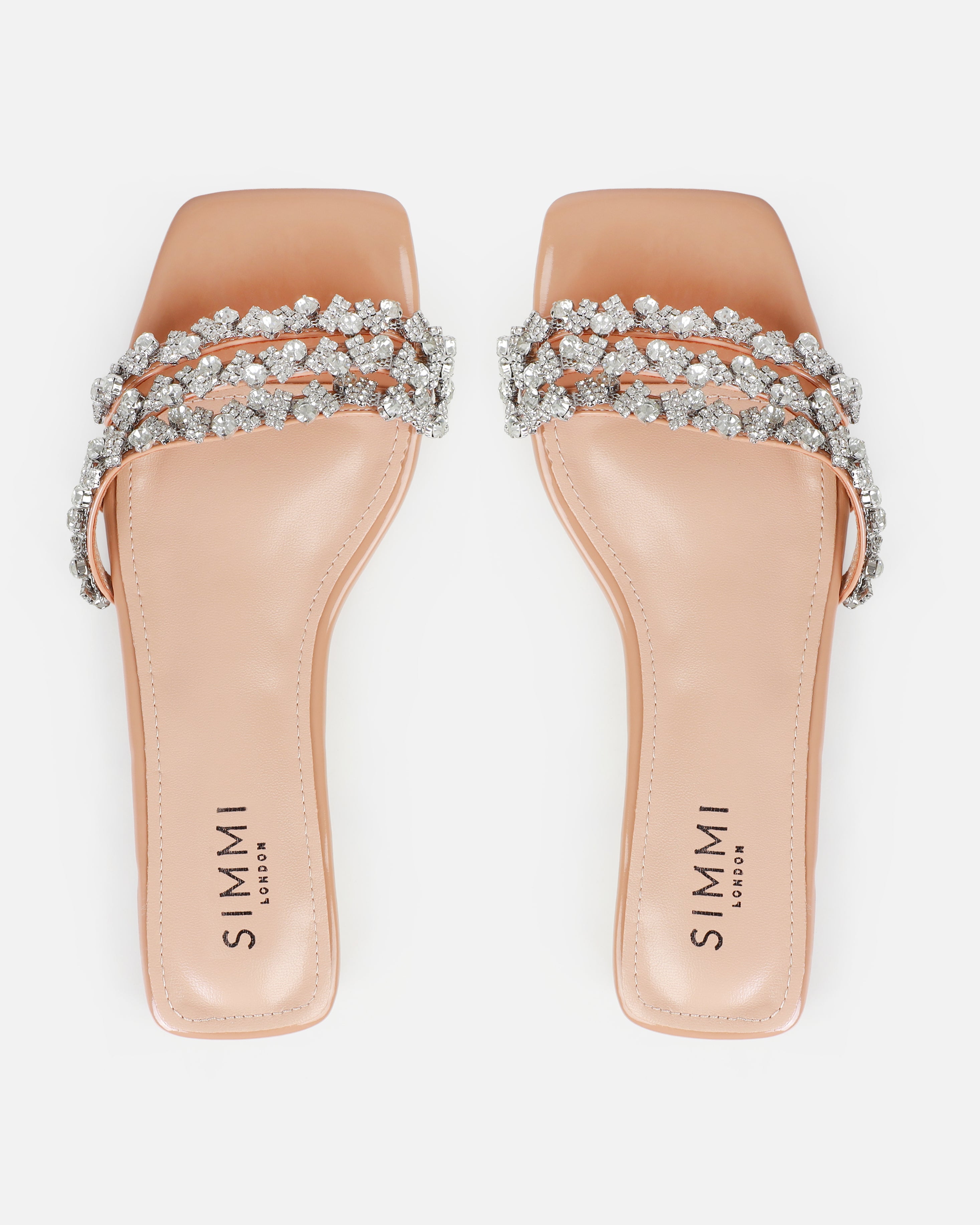 Capri Wide Fit Nude Diamante Flat Sandals | SIMMI London